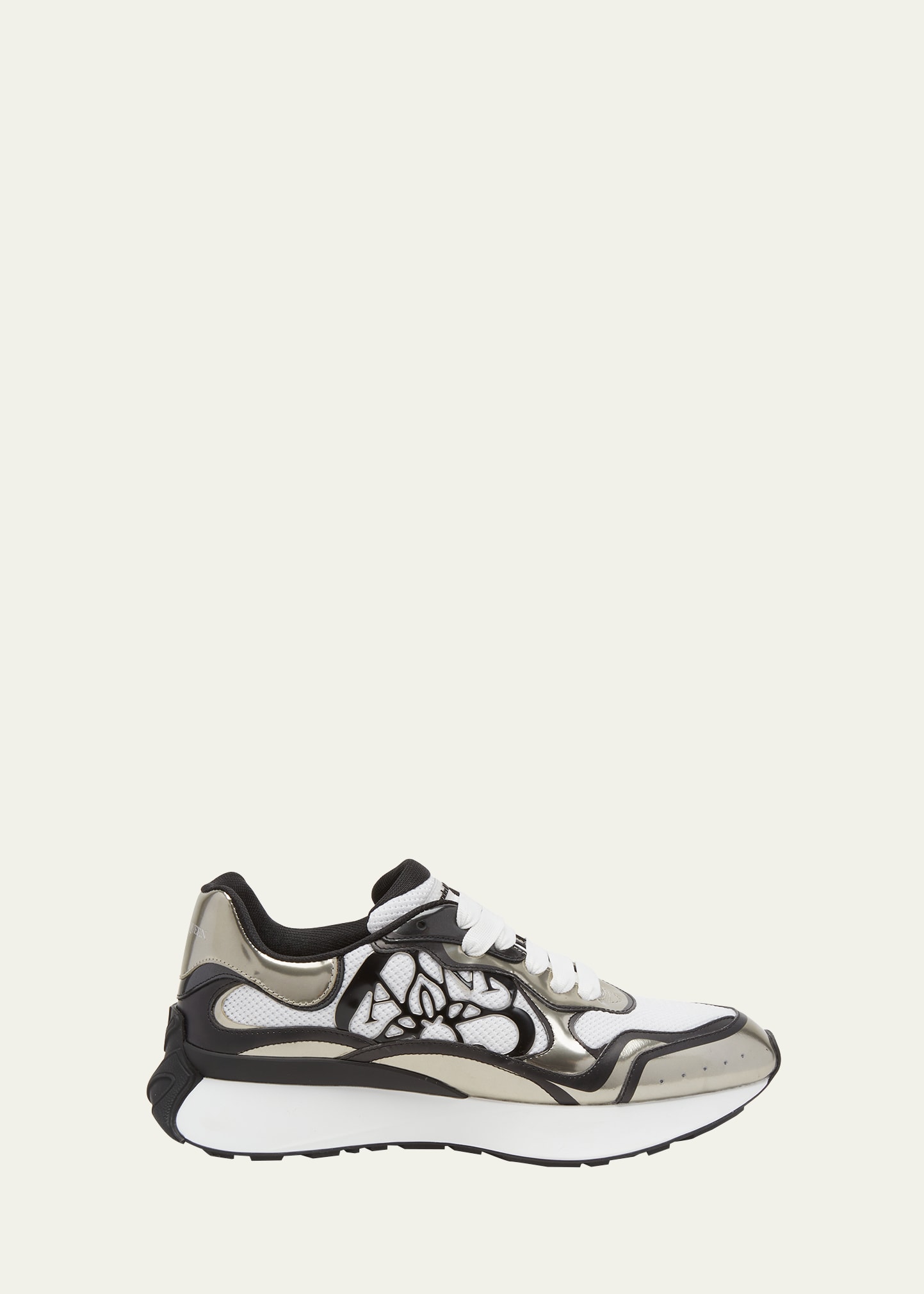 Alexander Mcqueen Sprint Runner Leather-trimmed Sneakers In White/silver