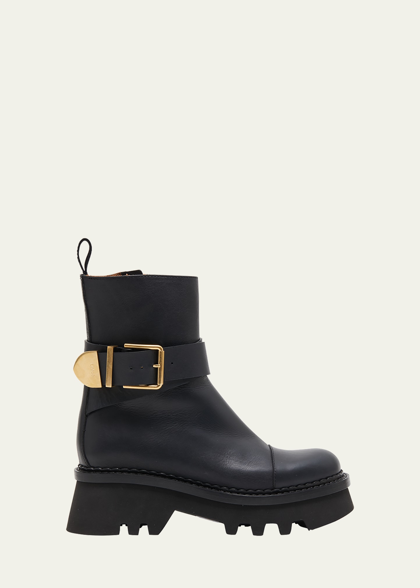 Shop Chloé Owena Leather Buckle Boots In Black