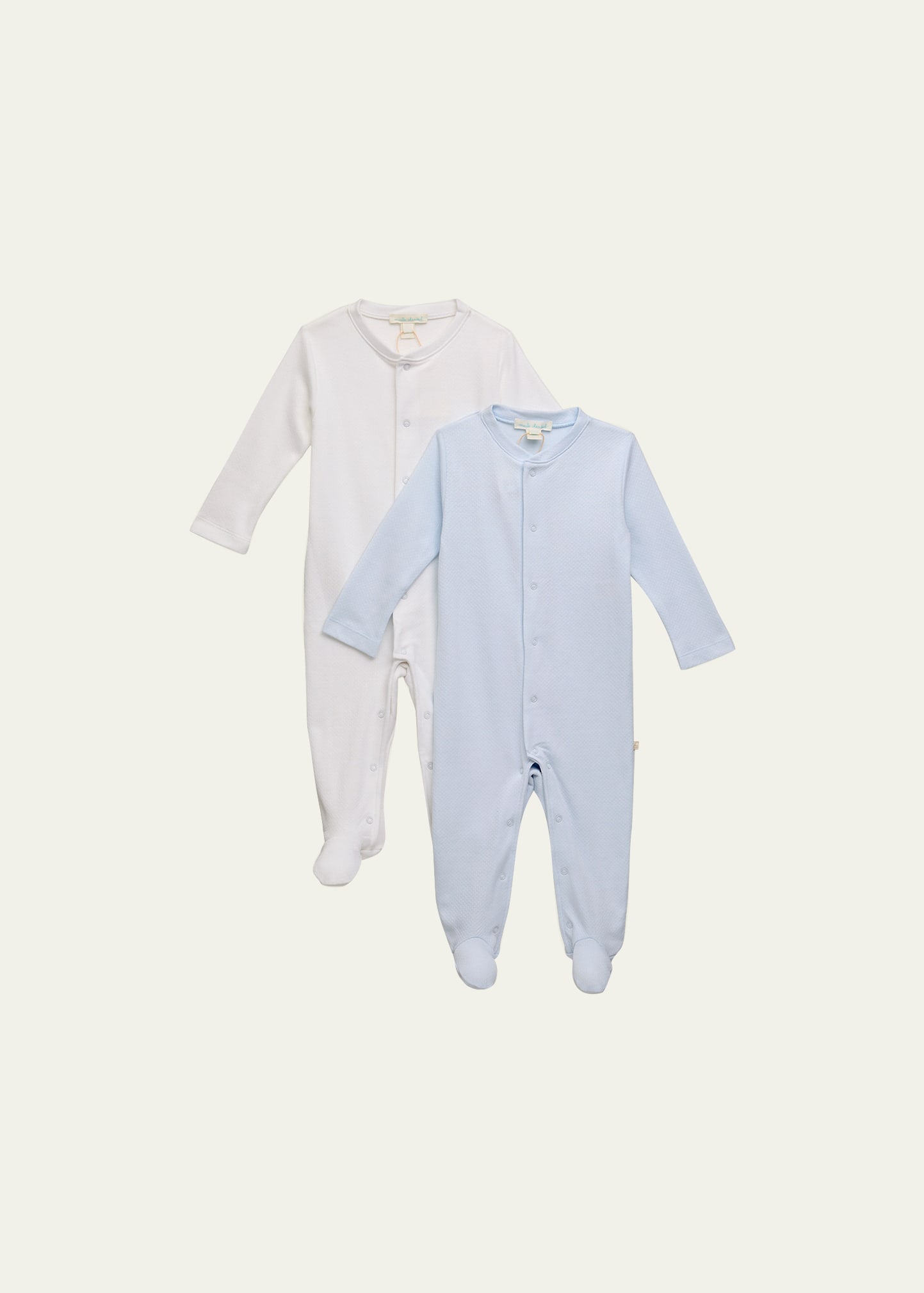Marie Chantal Kid's Pointelle Embroidered Angel Wings Footie In Whiteblue