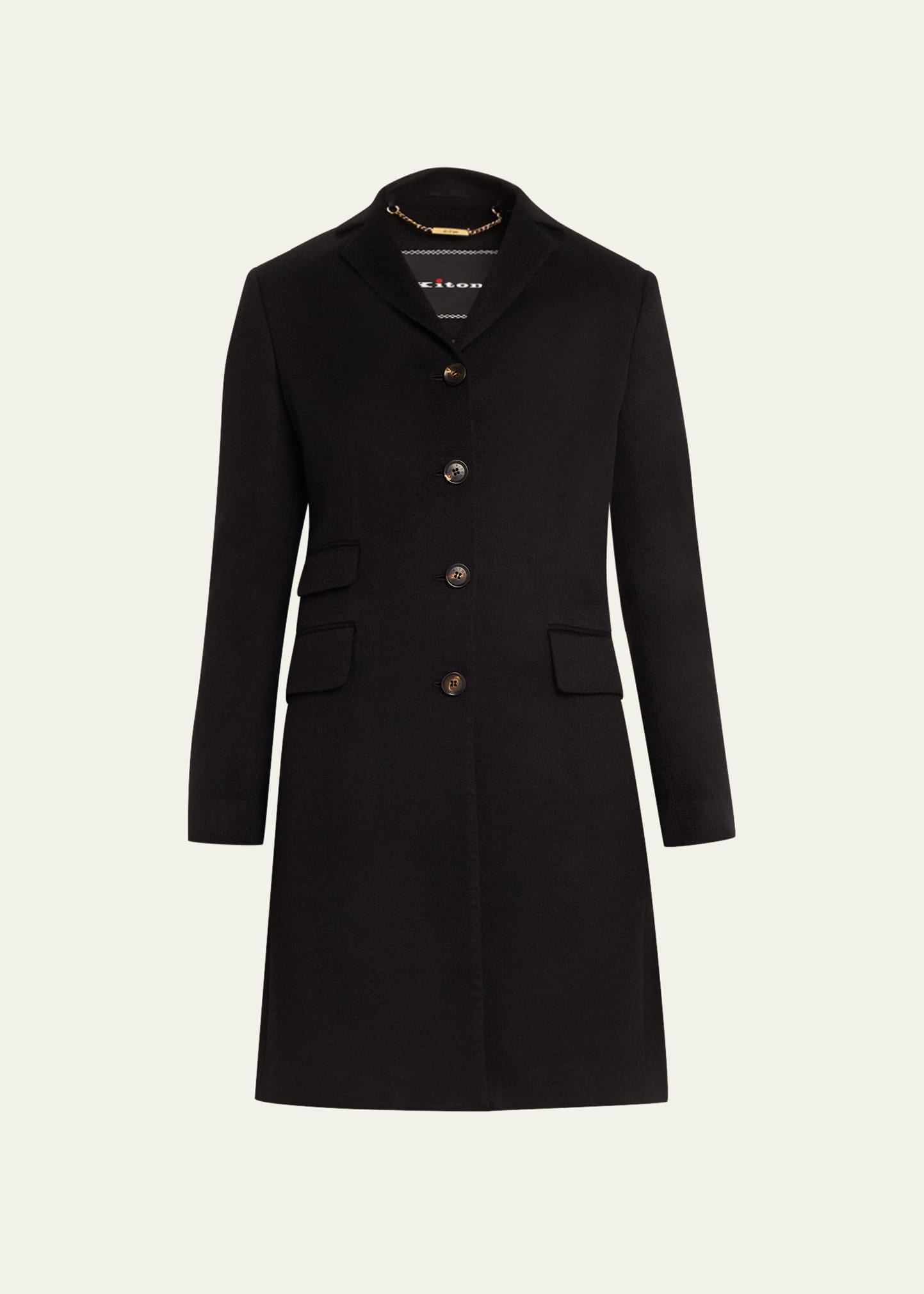 Kiton Long Cashmere Coat In Blk
