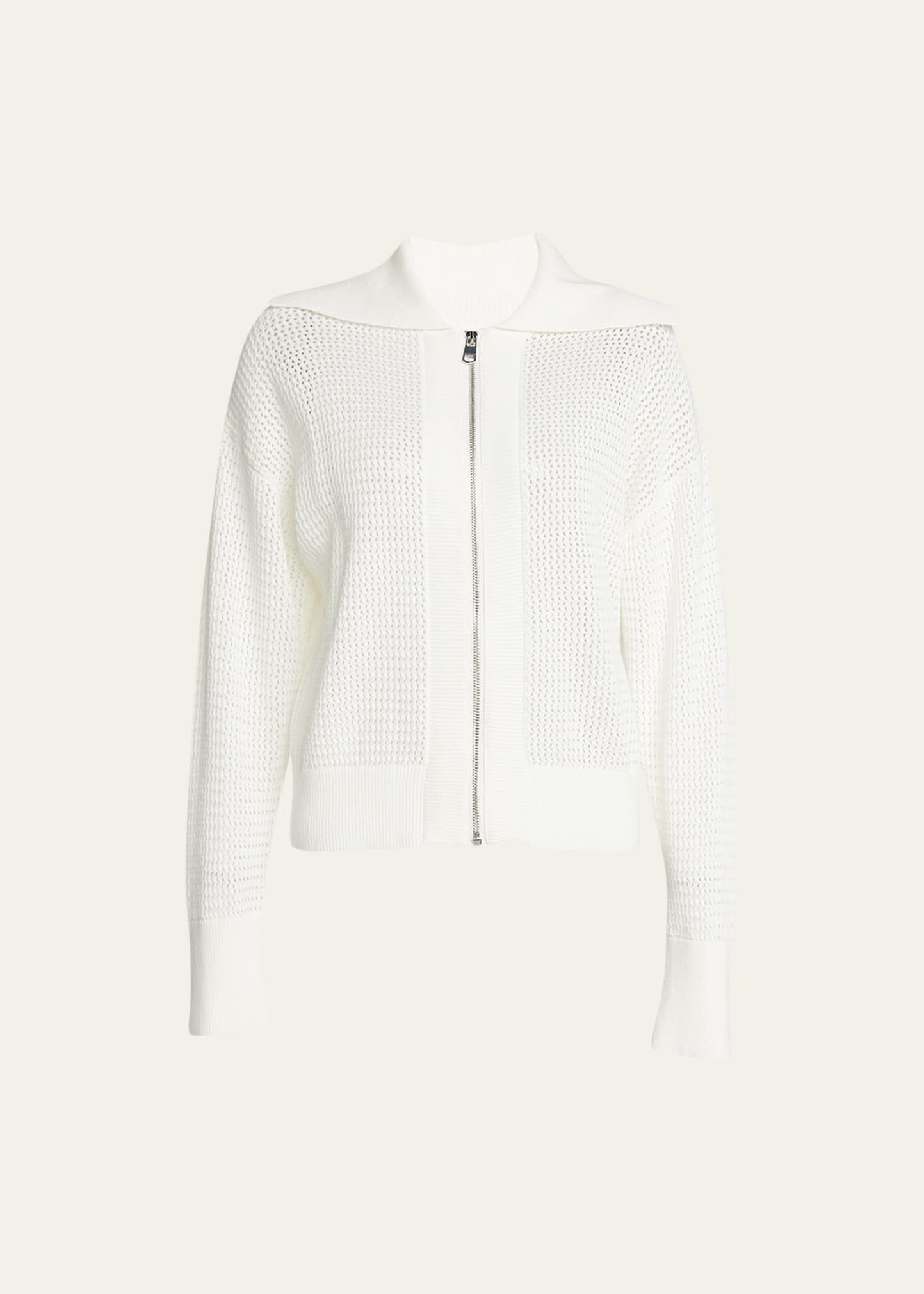 Varley Eloise Open Stitch Cotton Zip-up Cardigan In Snow White