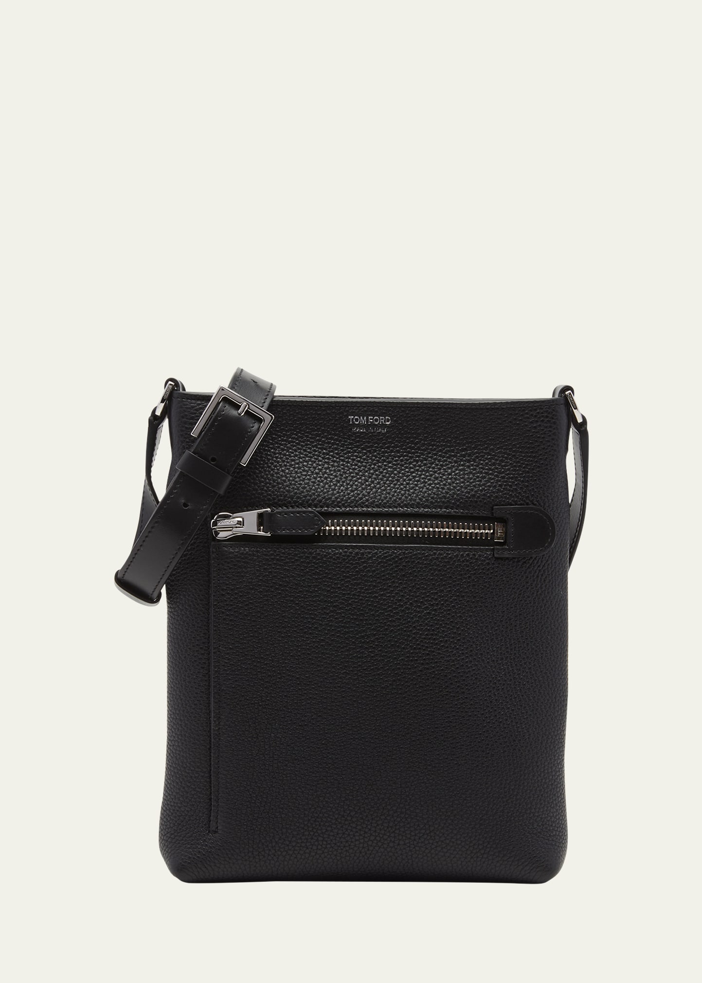 Shop Tom Ford Men's Large North-south Leather Messenger Bag In Black