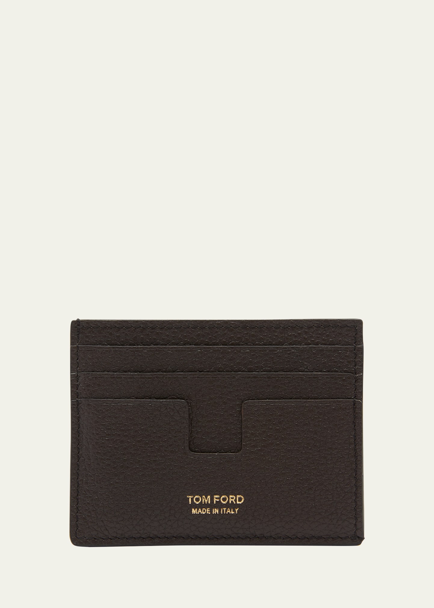 Shop Tom Ford Men's T Line Two-tone Leather Card Holder In Chocolate/almond
