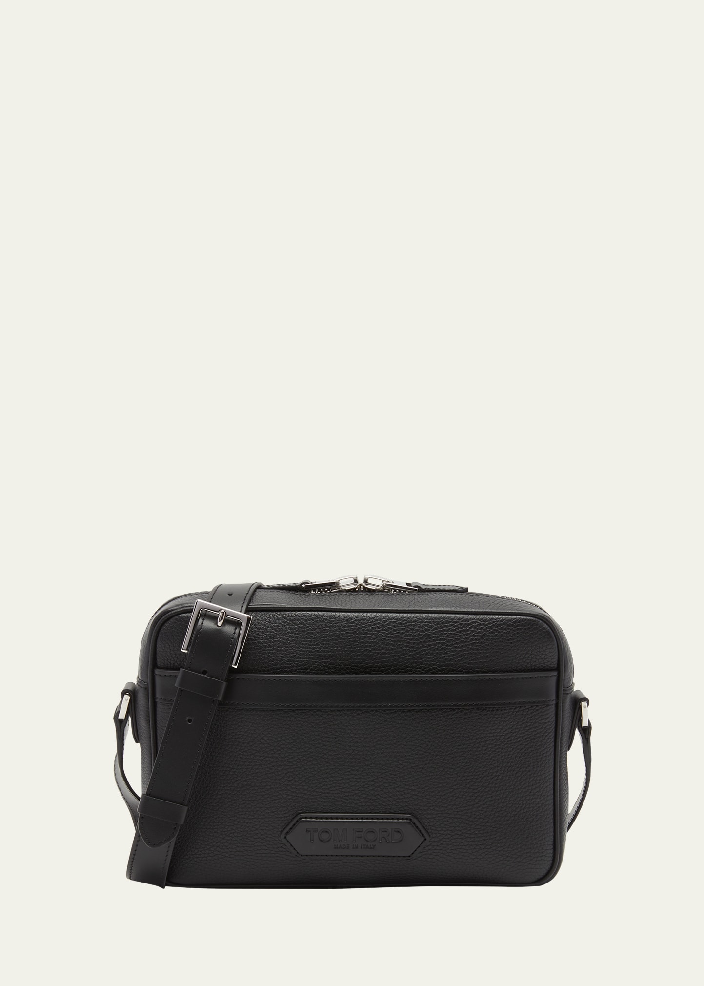 Tom Ford Men's Small Zip Leather Crossbody Bag In Black