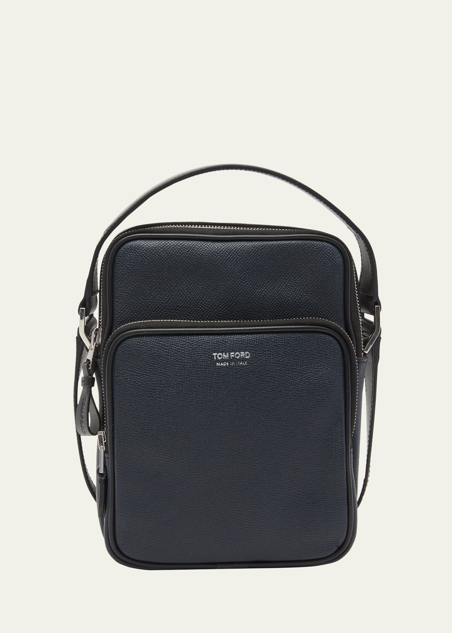 Shop Tom Ford Men's Small Grain Leather Zip Crossbody Bag In Midnight Blue/bla