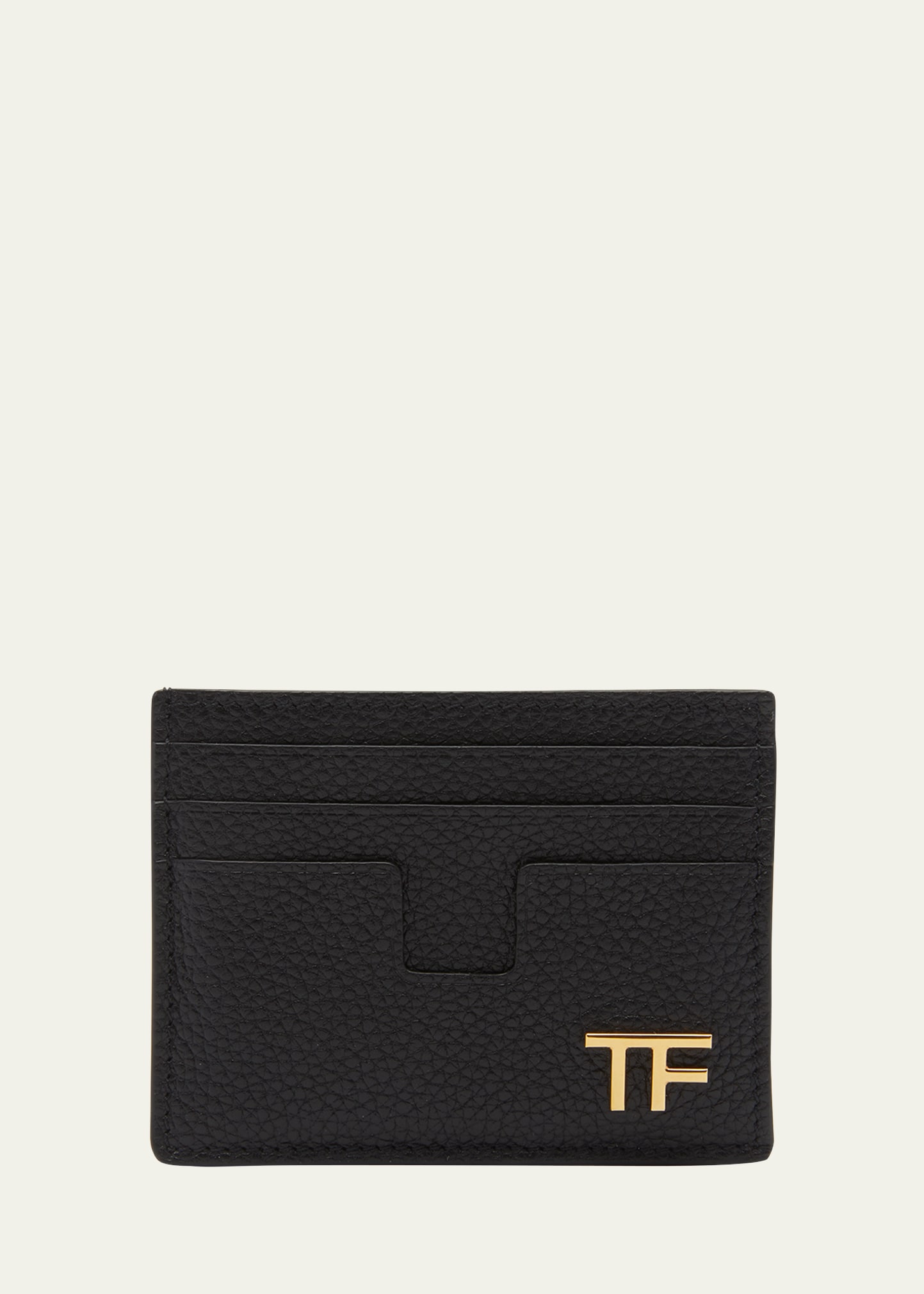 Tom Ford Men's T Line Leather Card Holder In Black