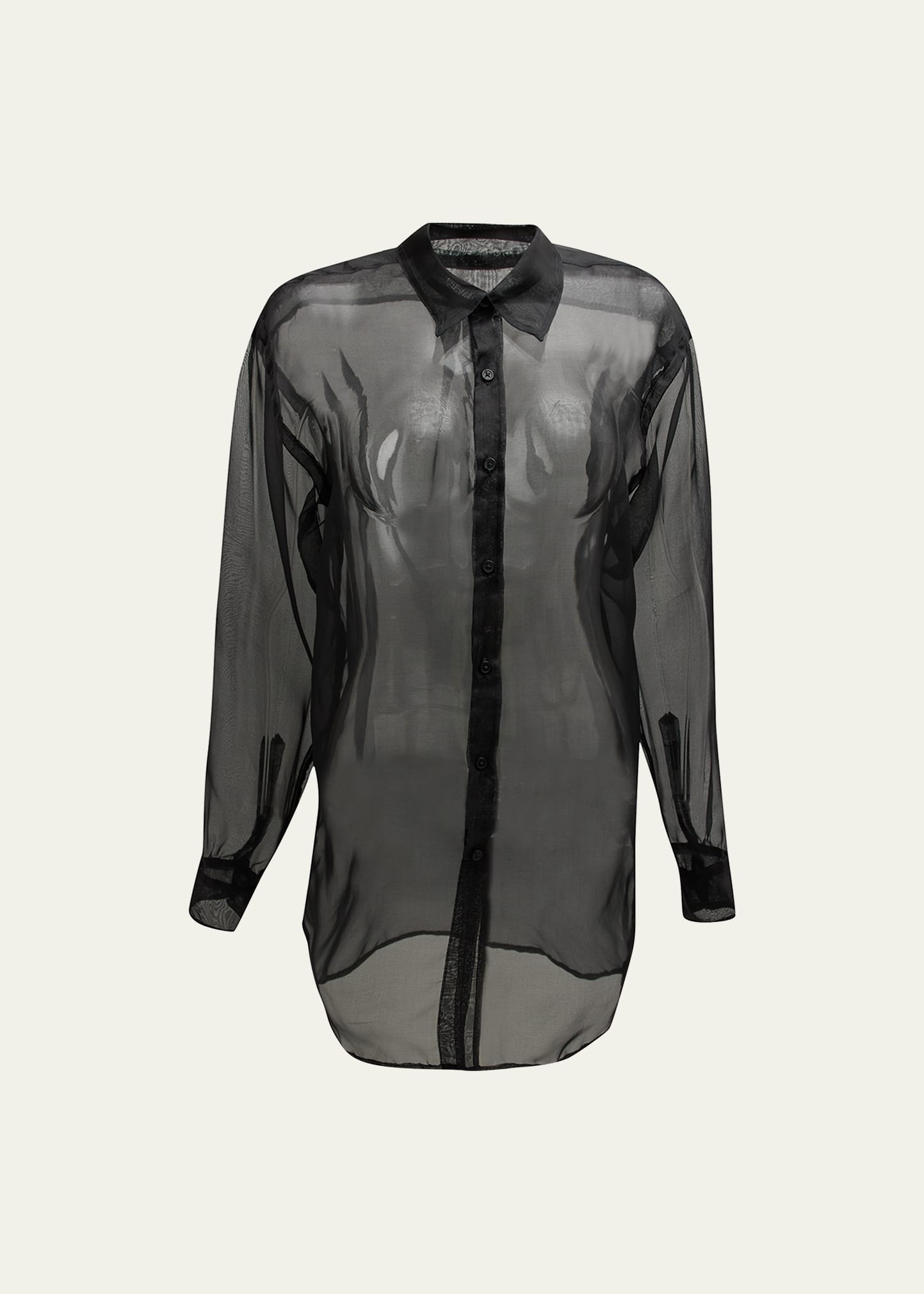 Sprwmn Sheer Oversized Silk Shirt With Pocket In Black