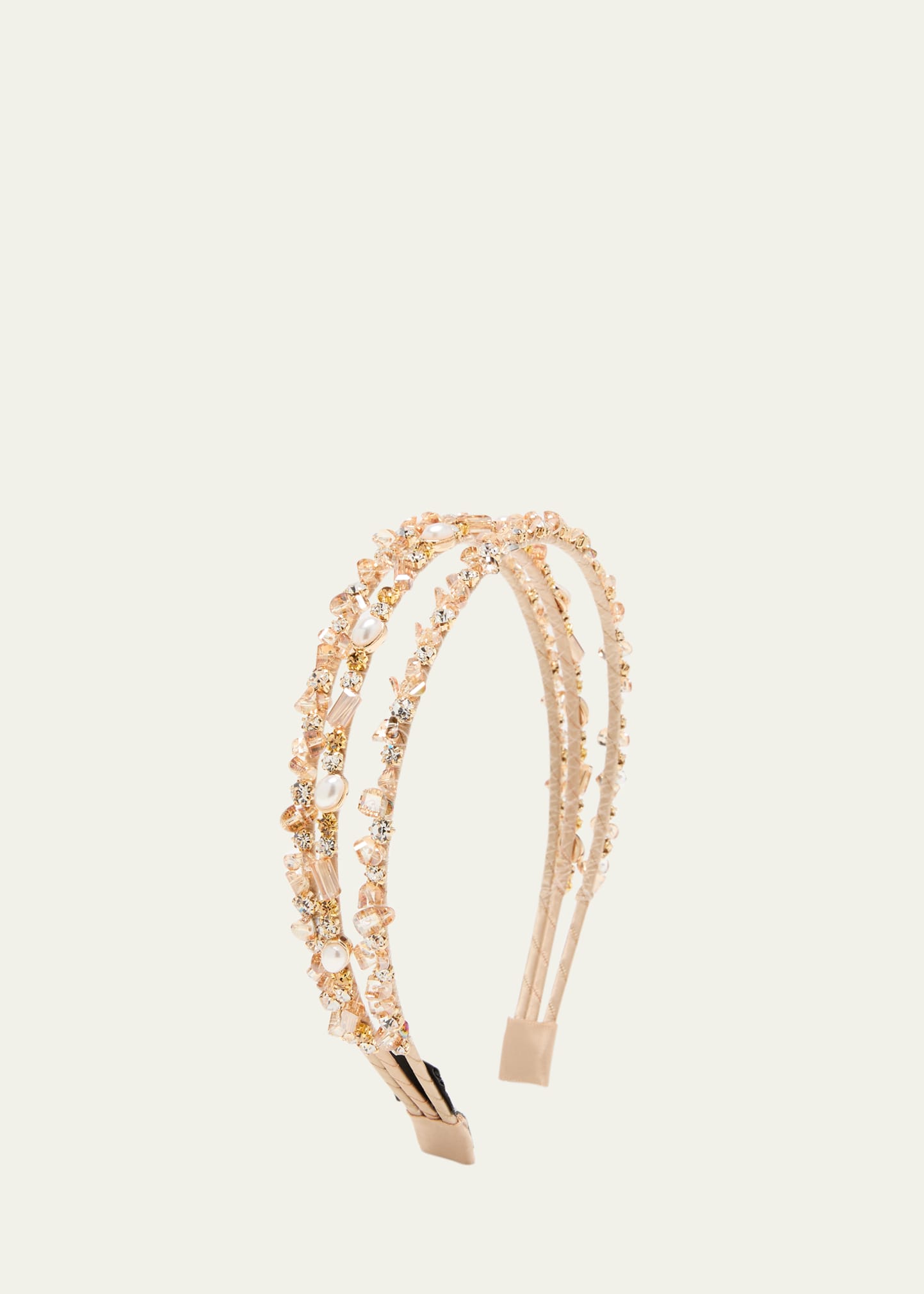 Natasha Accessories Limited Pearly-embellished Triple Row Headband In Champagne