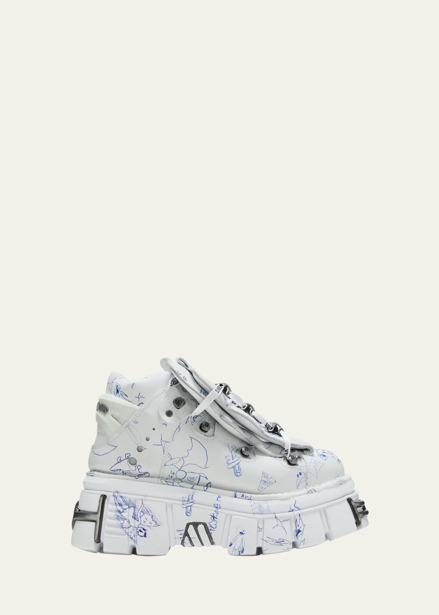 Vetements X New Rock Platform Sneakers In White Scribble