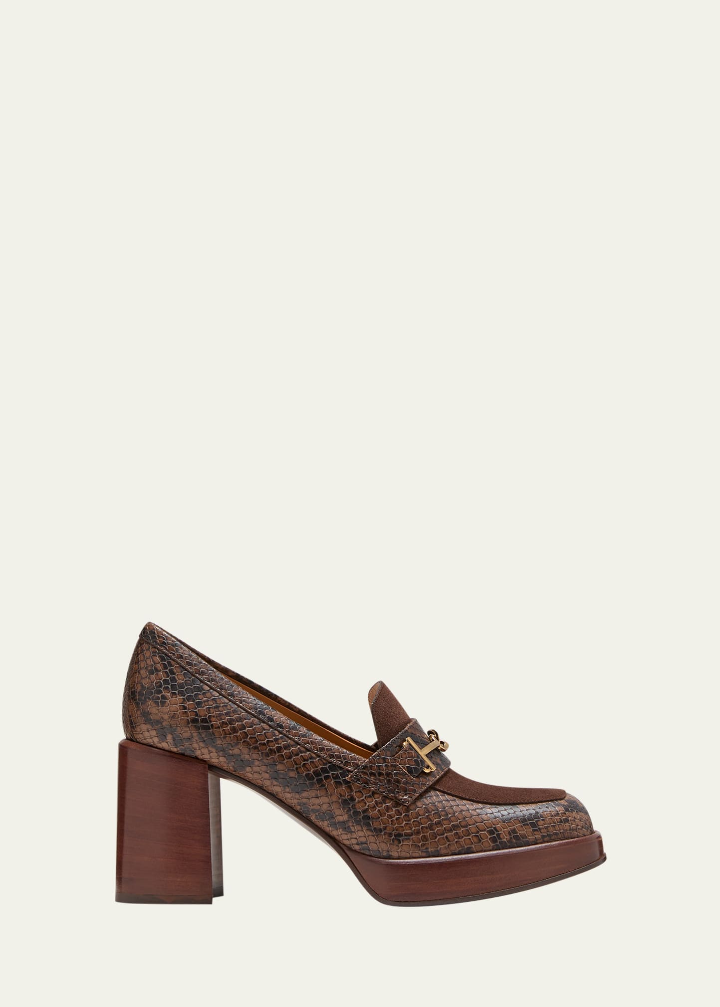 Tod's Mixed Leather Heeled Loafers In S804caffe S611 Ma