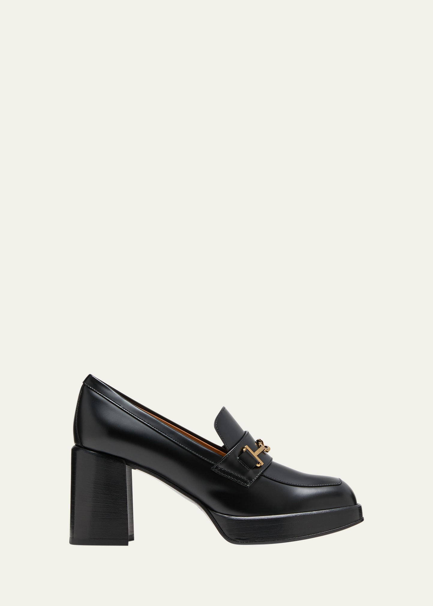 Shop Tod's Calfskin Strap Heeled Loafers In Nero
