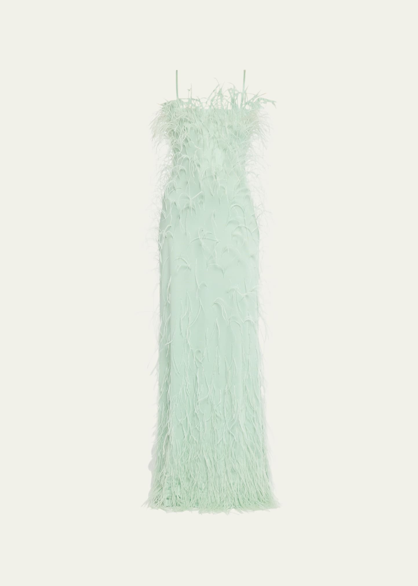 Embroidered Feather Column Gown