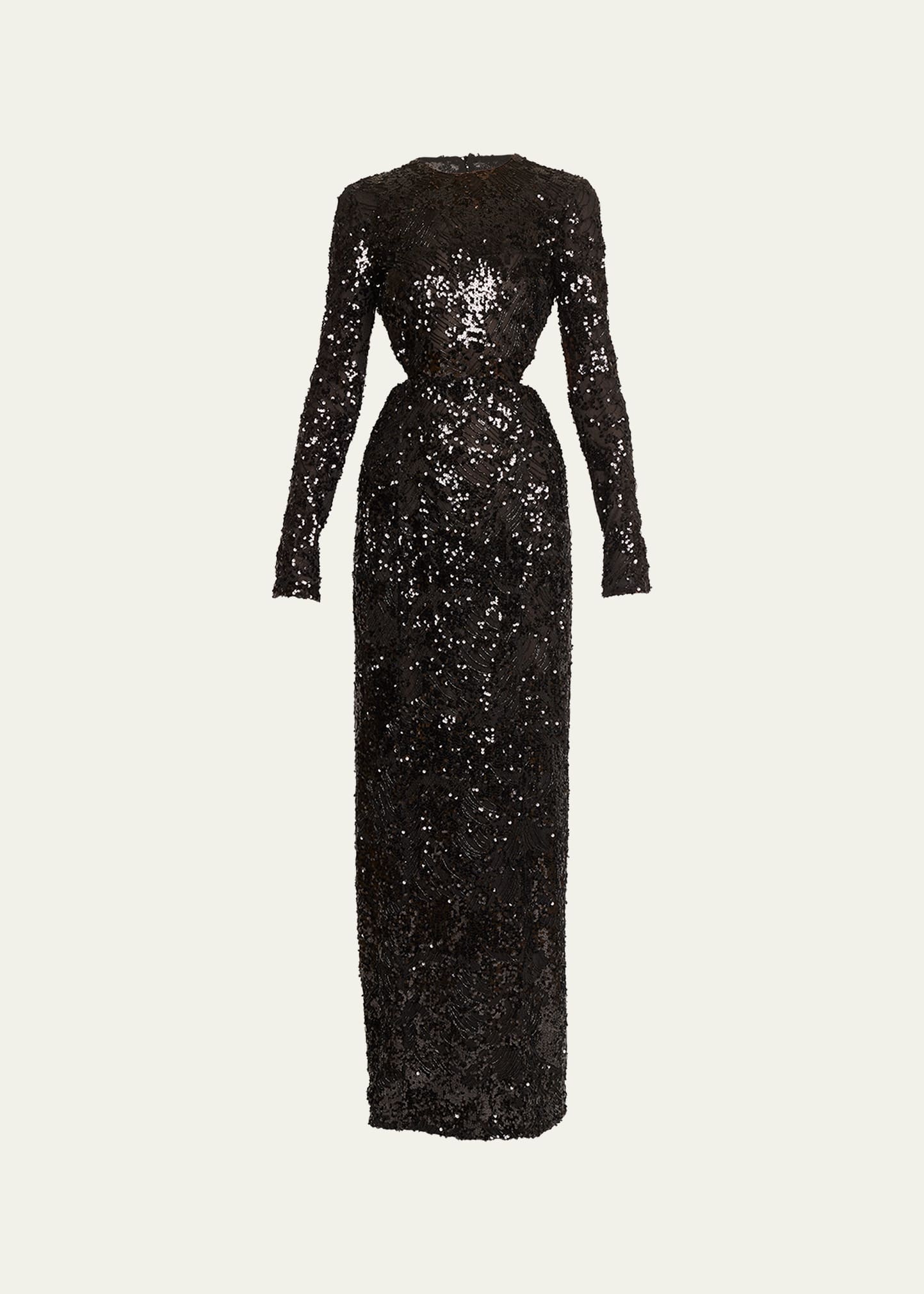 Embroidered Sequin Gown with Cutout Detail