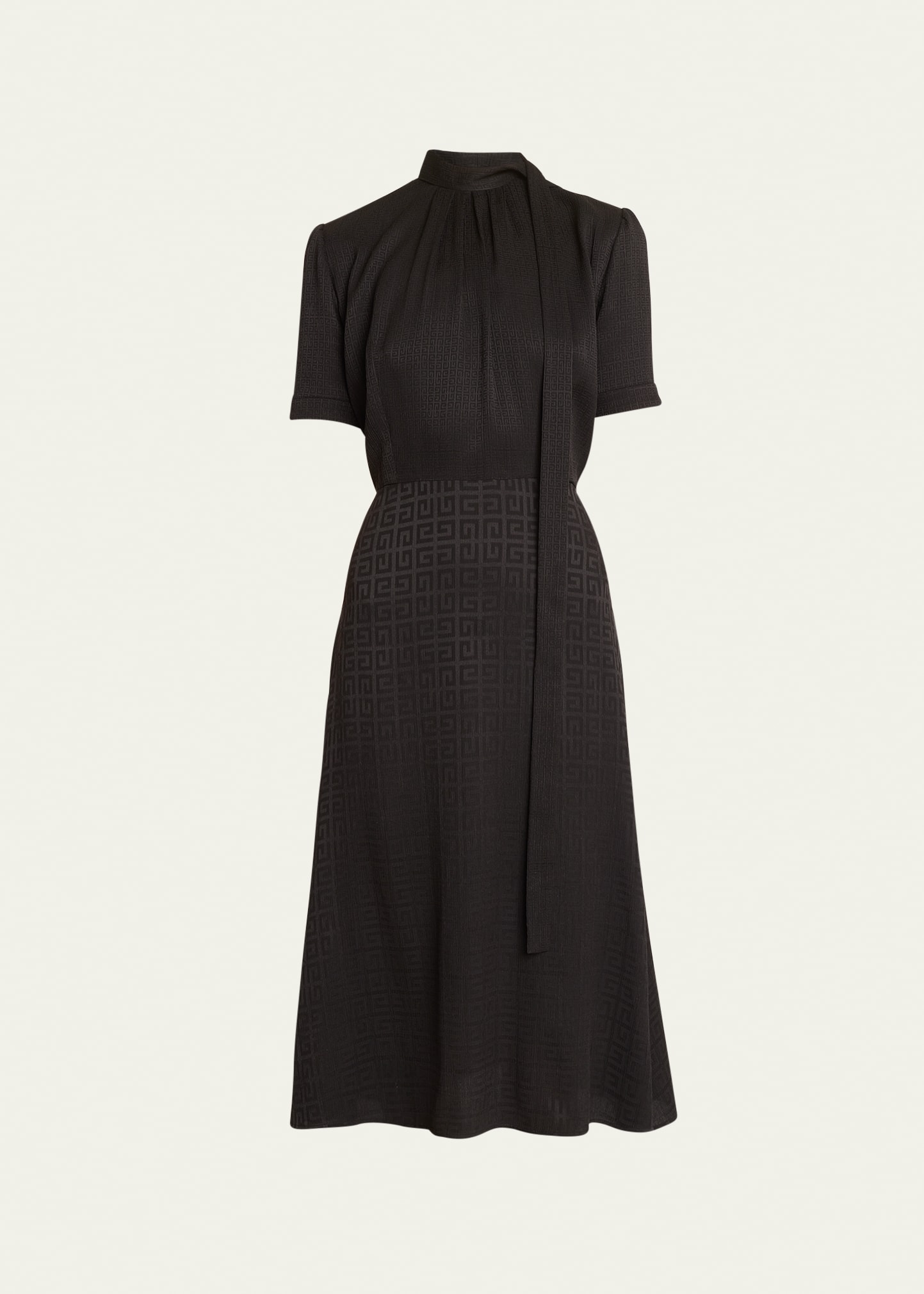 Givenchy Lavaliere 4g Print Midi Dress With Self-tie Collar In Black