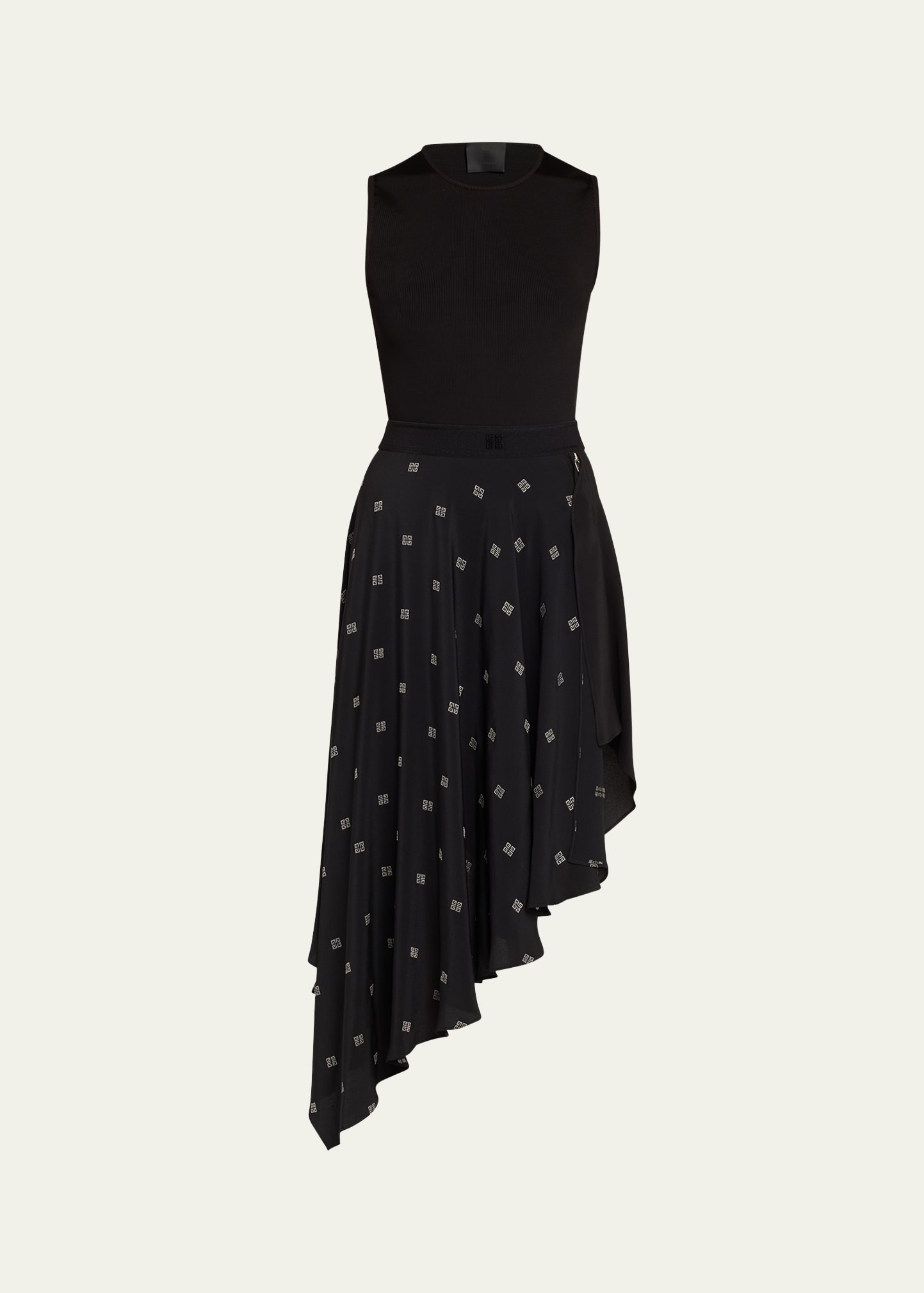 Shop Givenchy Asymmetric 4g Jacquard Sleeveless Midi Dress In Black