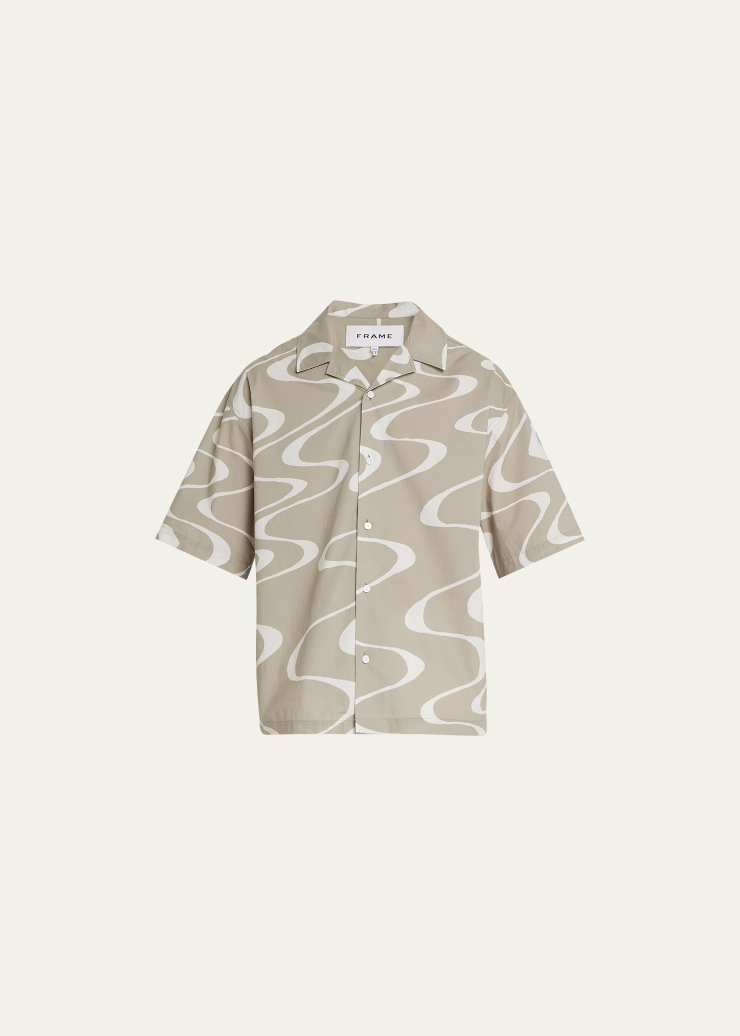 Frame Wave-print Cotton-poplin Shirt In Sand Beige