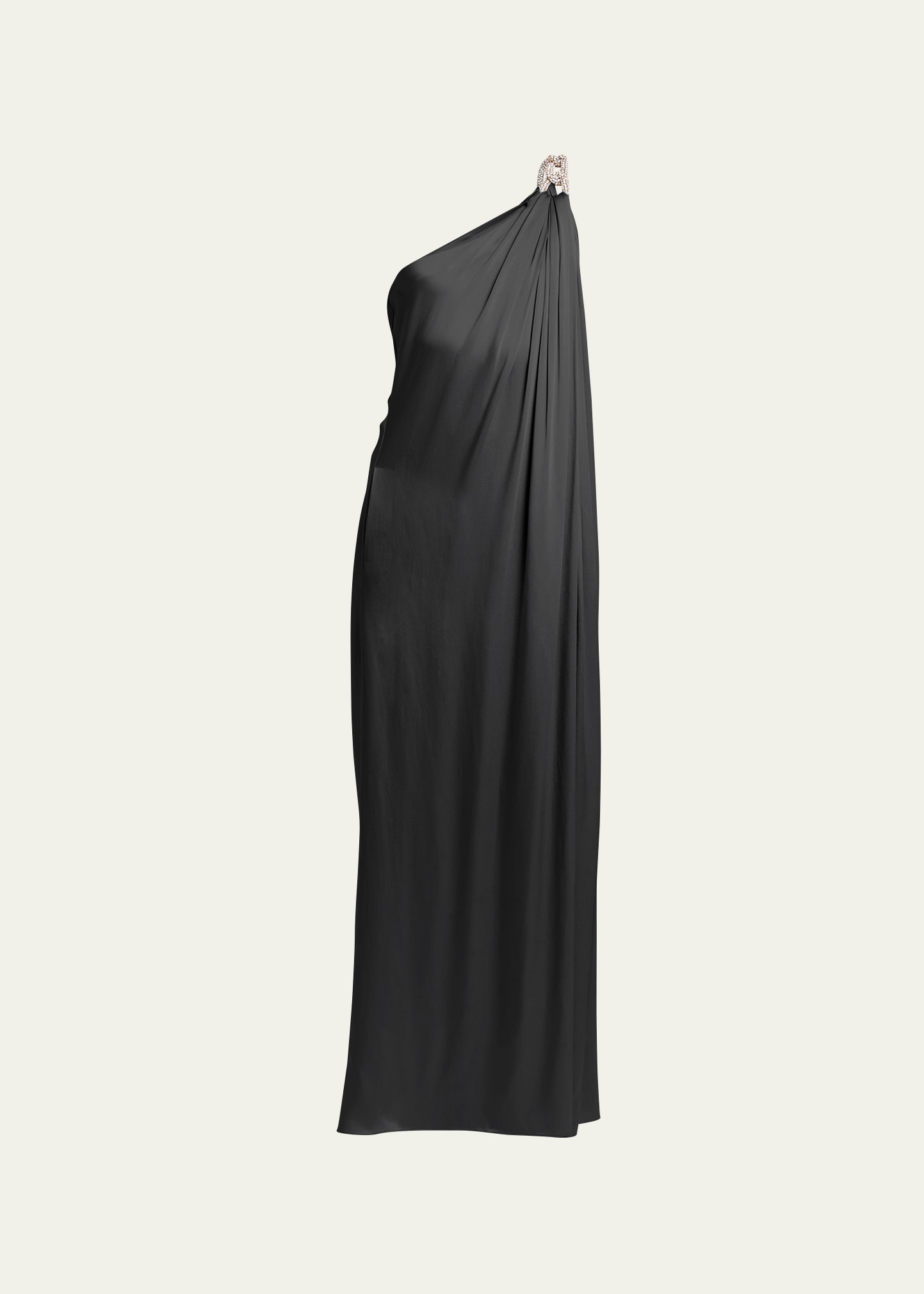 Shop Stella Mccartney Satin One-shoulder Gown With Embellished Detail In 1000 Black