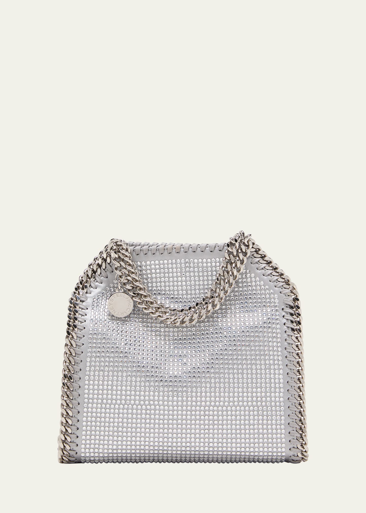 Shop Stella Mccartney Falabella Tiny Eco Crystal Tote Bag In Silver