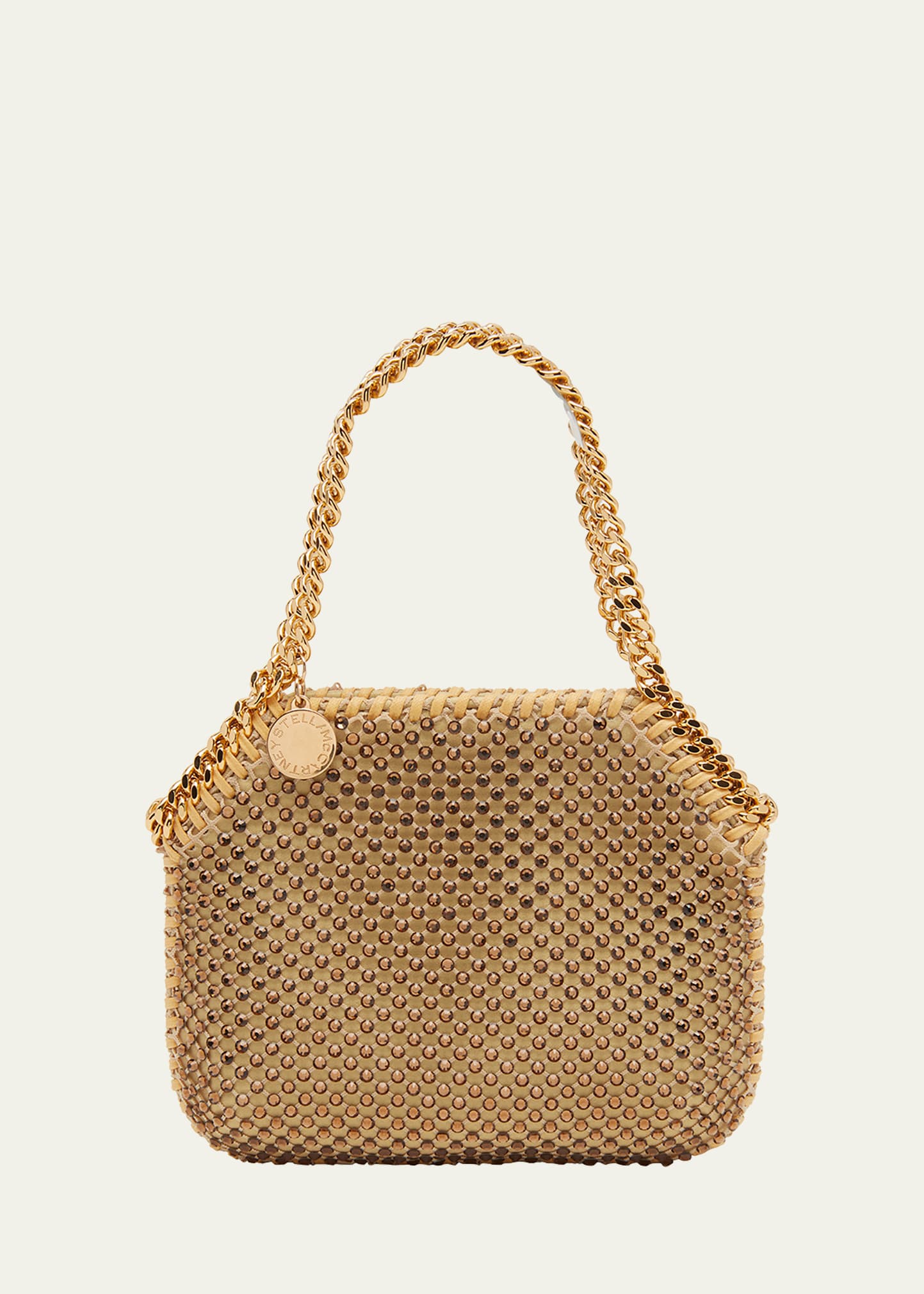 Shop Stella Mccartney Falabella Mini Eco Crystal Shoulder Bag In Fawn