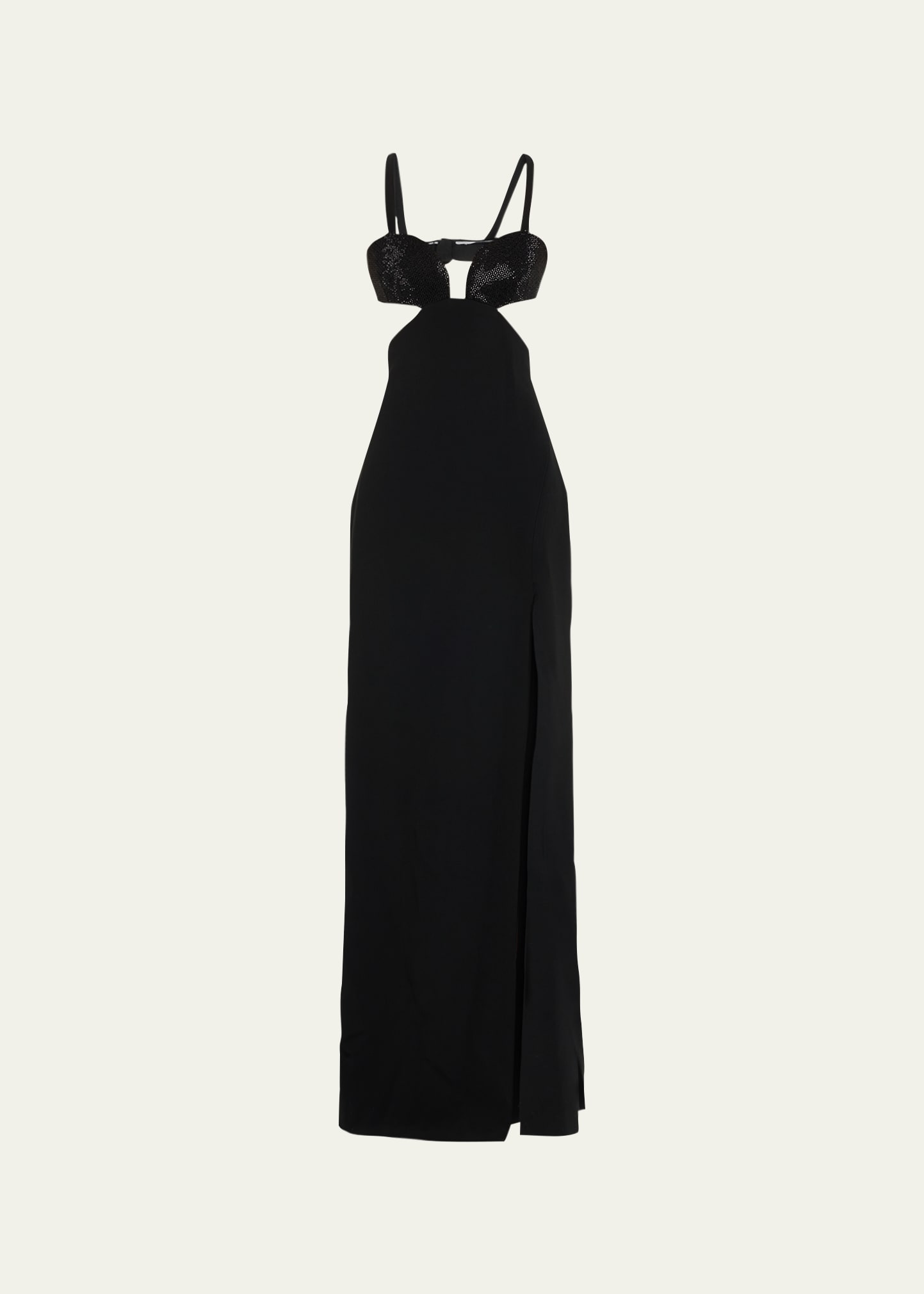 Elie Saab Long Embellished Cutout Crepe Dress In Black