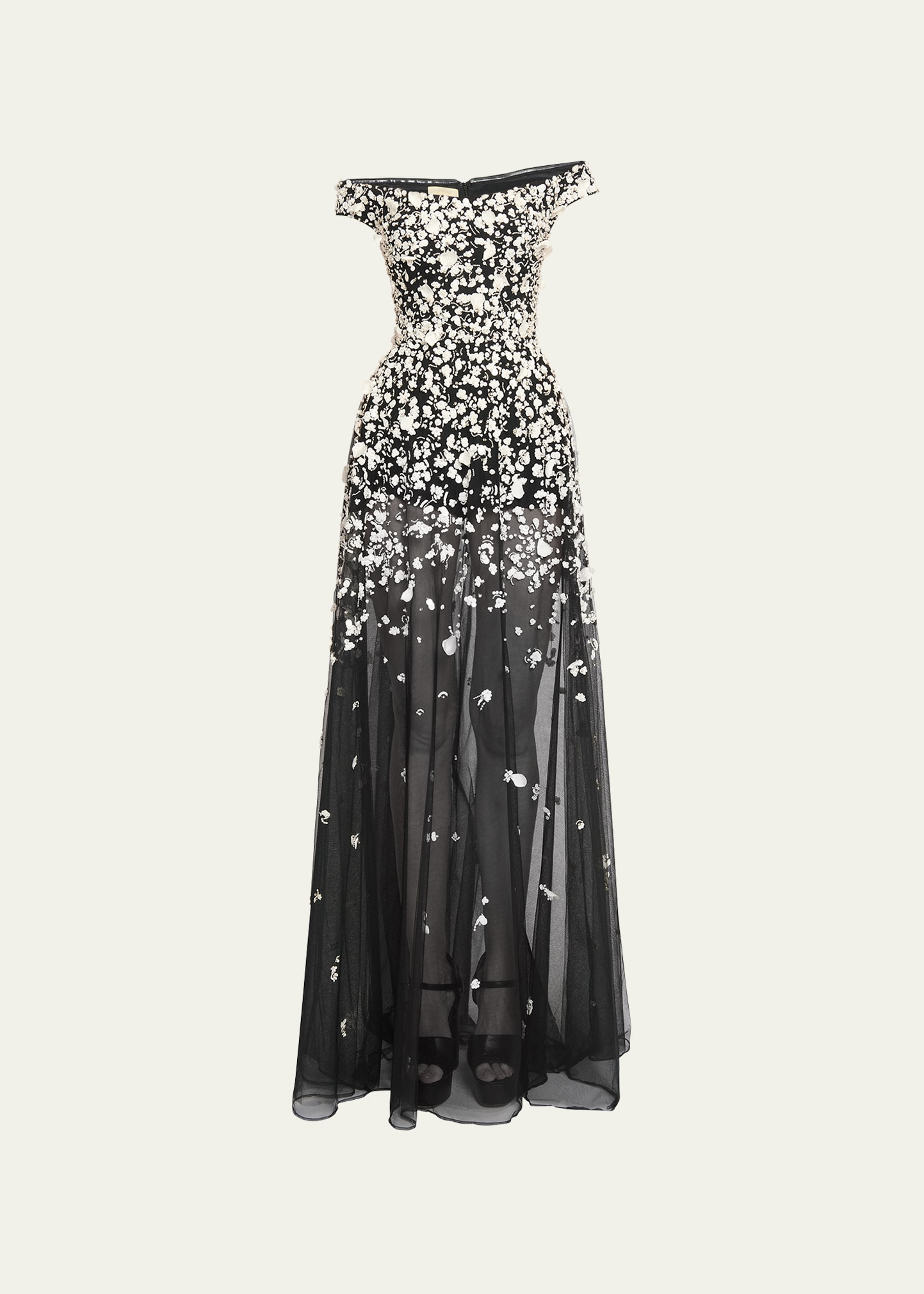 Elie Saab Tulle Embroidered Long Dress