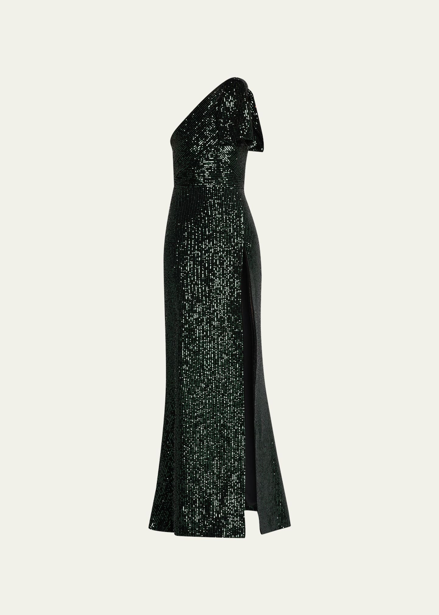 Elie Saab Sequin-Embellished Velvet One-Shoulder Dress