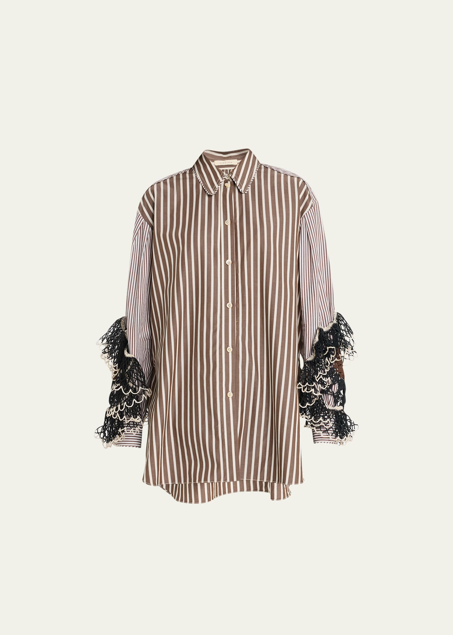 Diotima Siren Stripe Crochet-sleeve Oversized Shirt In Brown Multi