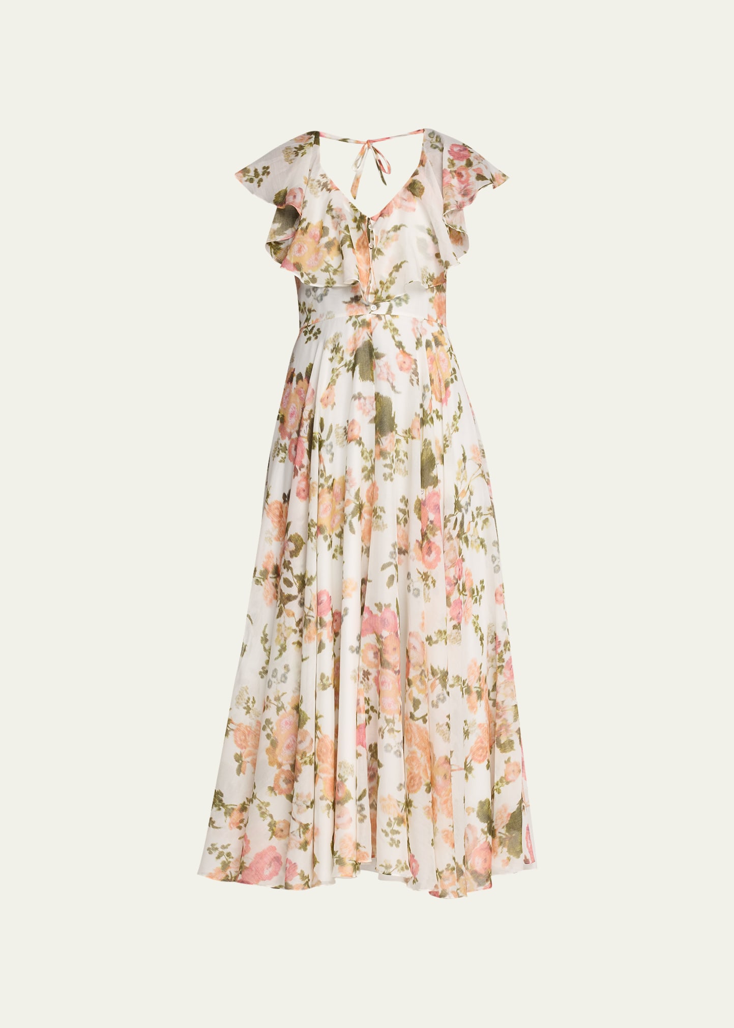 Shop Erdem Floral Print Midi Dress With Ruffle Detail In Soft Blossom Cora