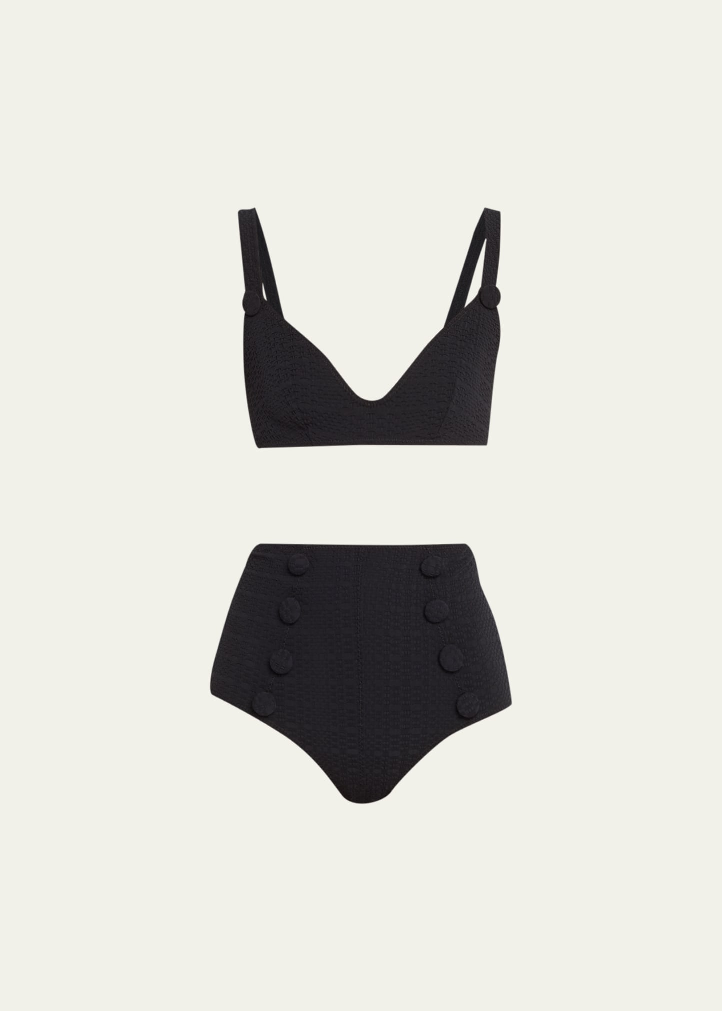 Shop Lisa Marie Fernandez Magdalena High-waist Two-piece Bikini In Bs Black Seersuck