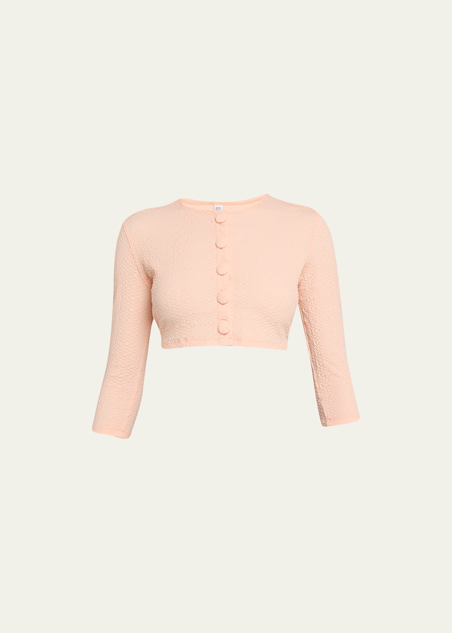 Lisa Marie Fernandez Seersucker Cropped Cardigan In Cos Coral Seersuc