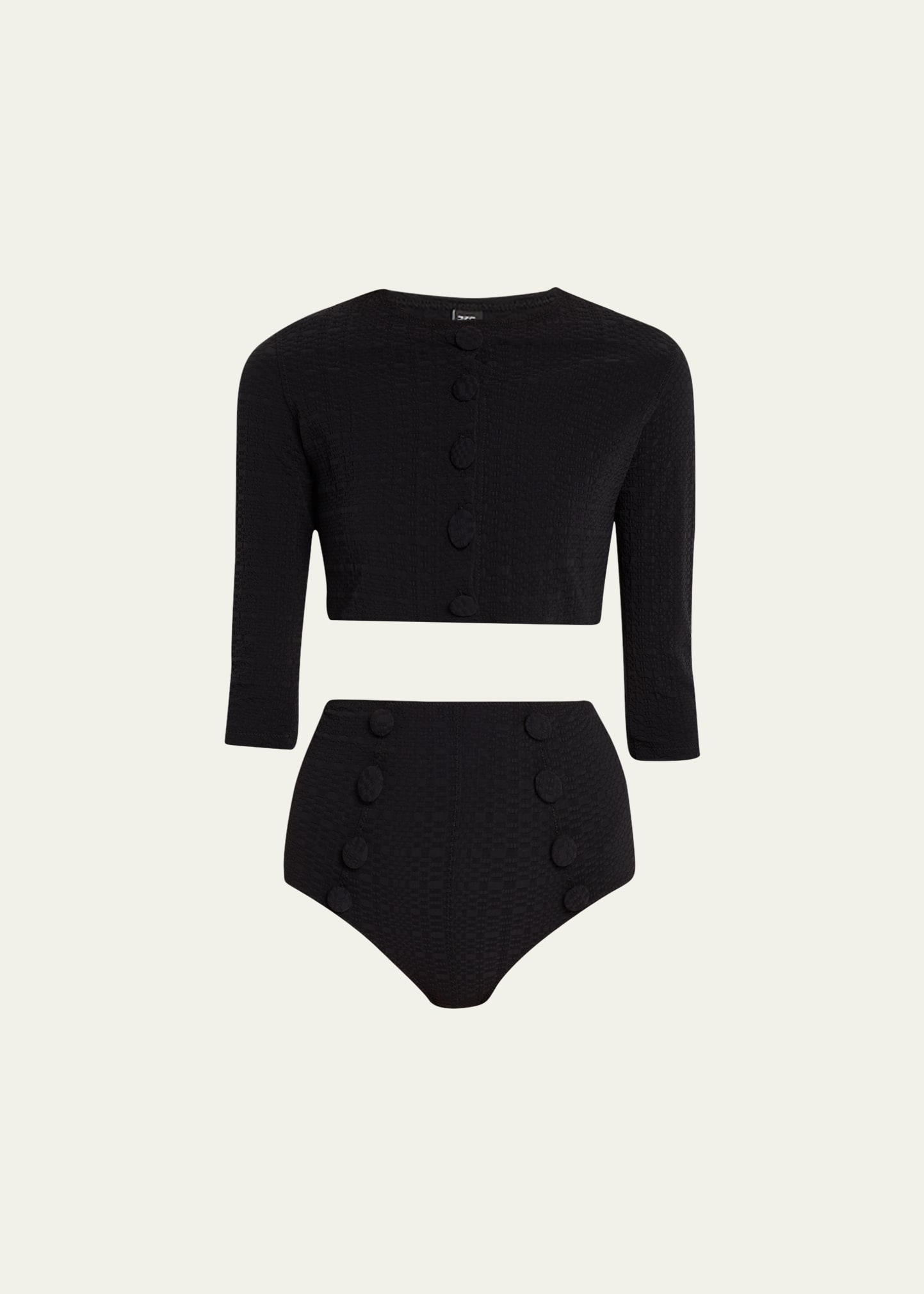 Shop Lisa Marie Fernandez Button-front Cropped Swim Cardigan In Bs Black Seersuck