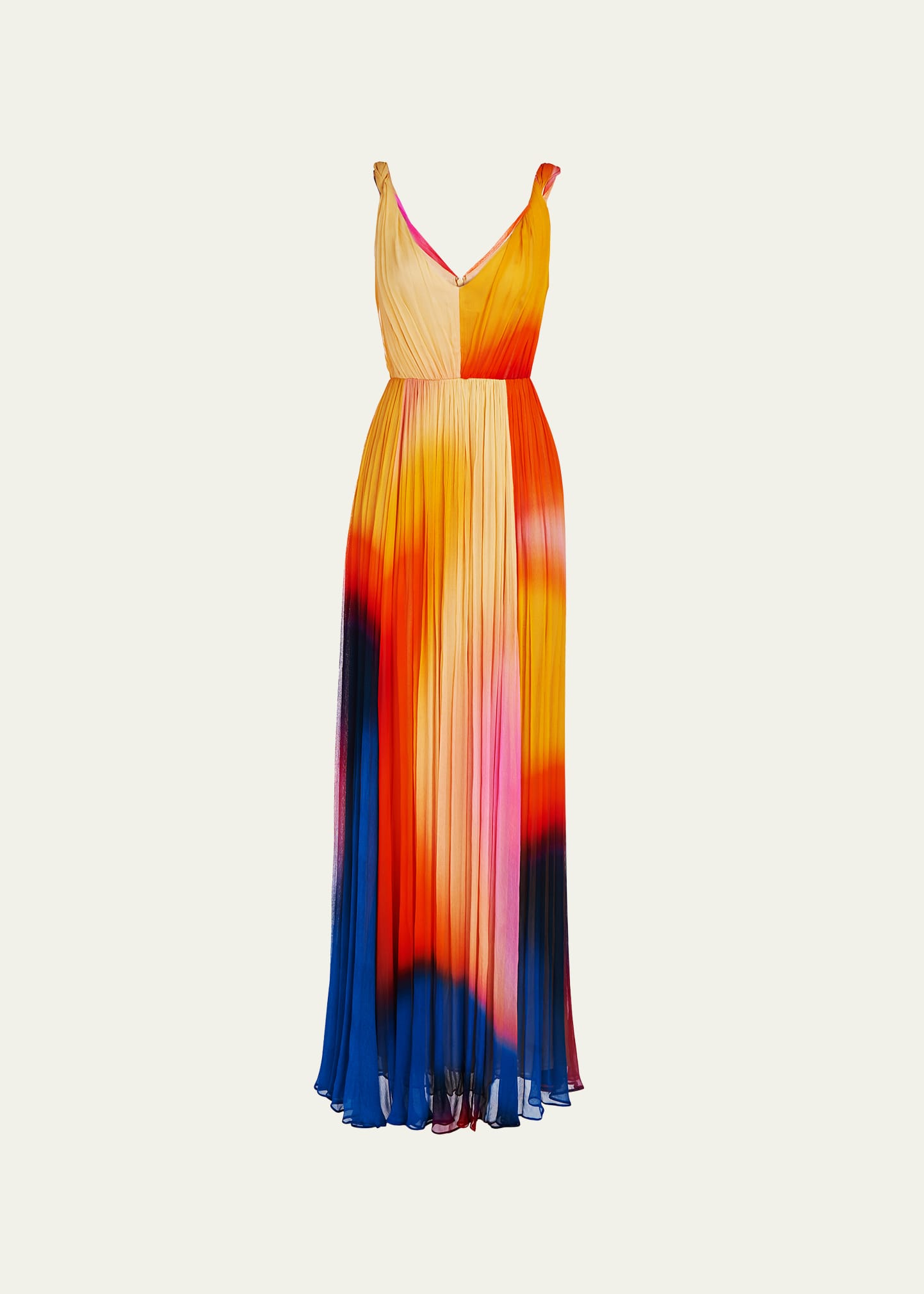 Shop Halston Stacia Pleated Ombre Chiffon Gown In Sunset Abstract C
