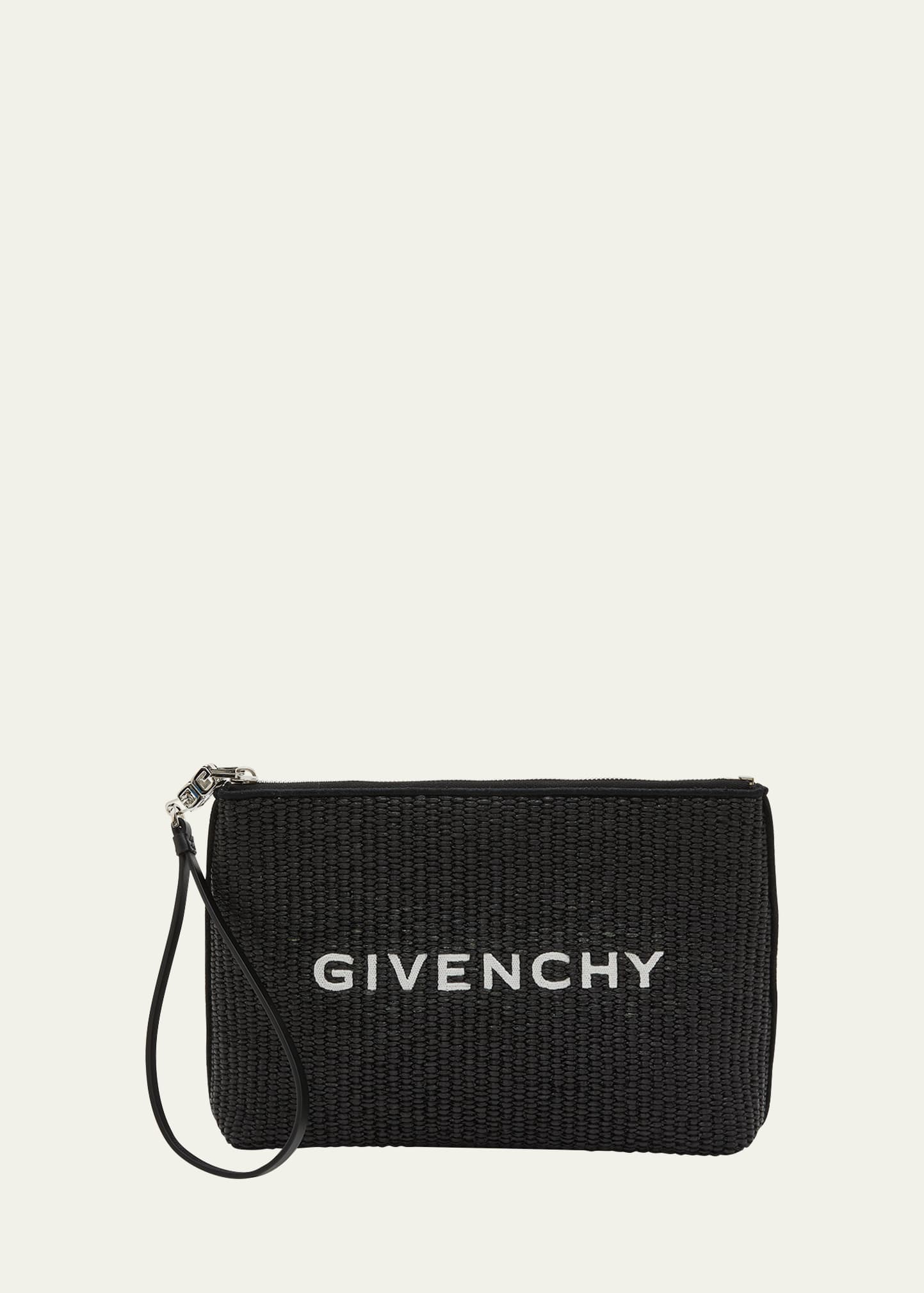 Givenchy Logo Travel Pouch Wristlet In Raffia In Black