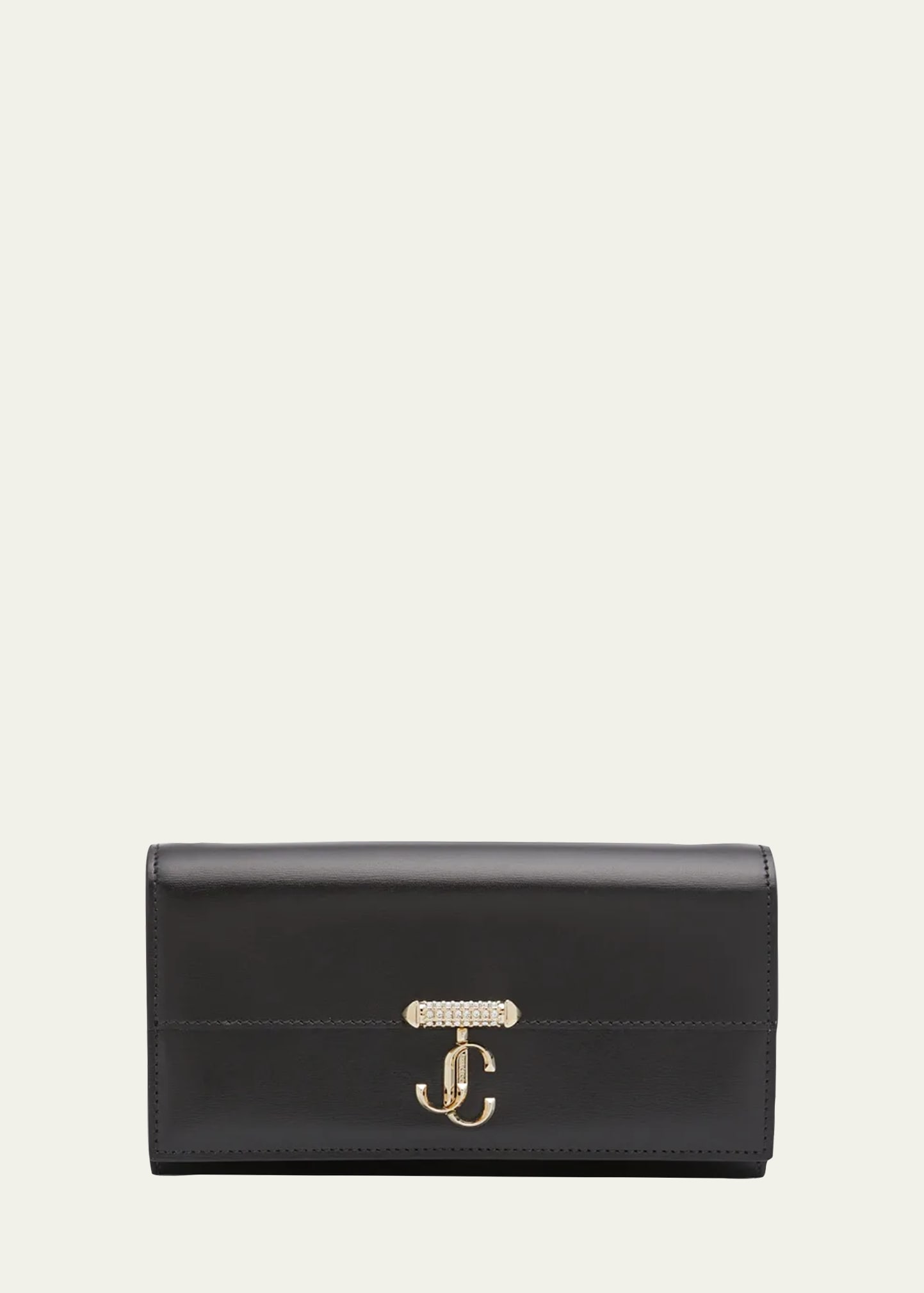 Shop Jimmy Choo Varenne Leather Wallet With Embellished Strap In Black Light Gold
