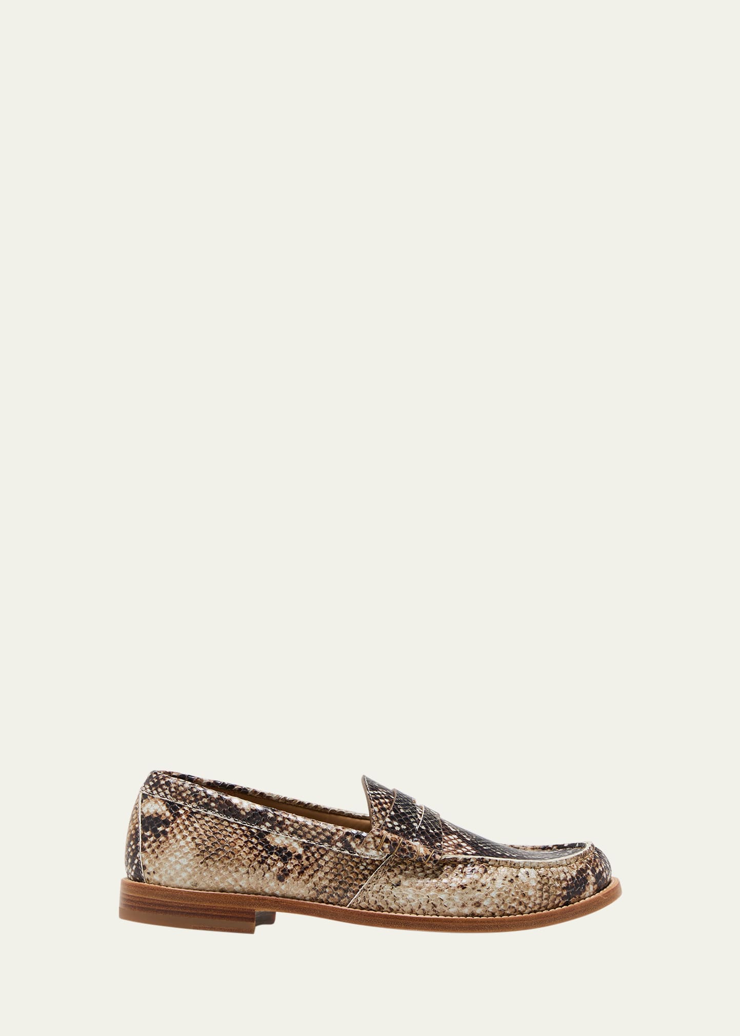 RHUDE MEN'S SNAKE-PRINT LEATHER PENNY LOAFERS