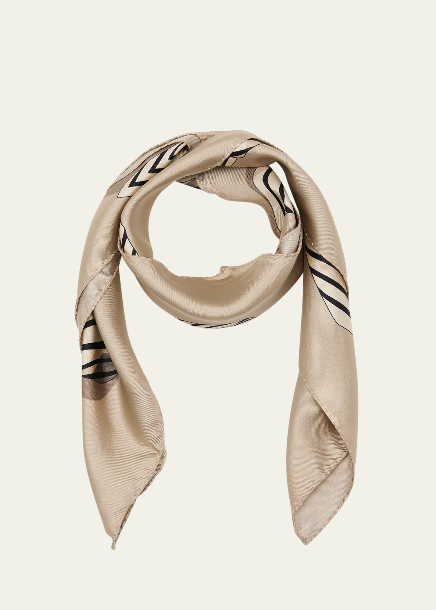 Totême Knotted Monogram Silk Scarf In Overcast Beige