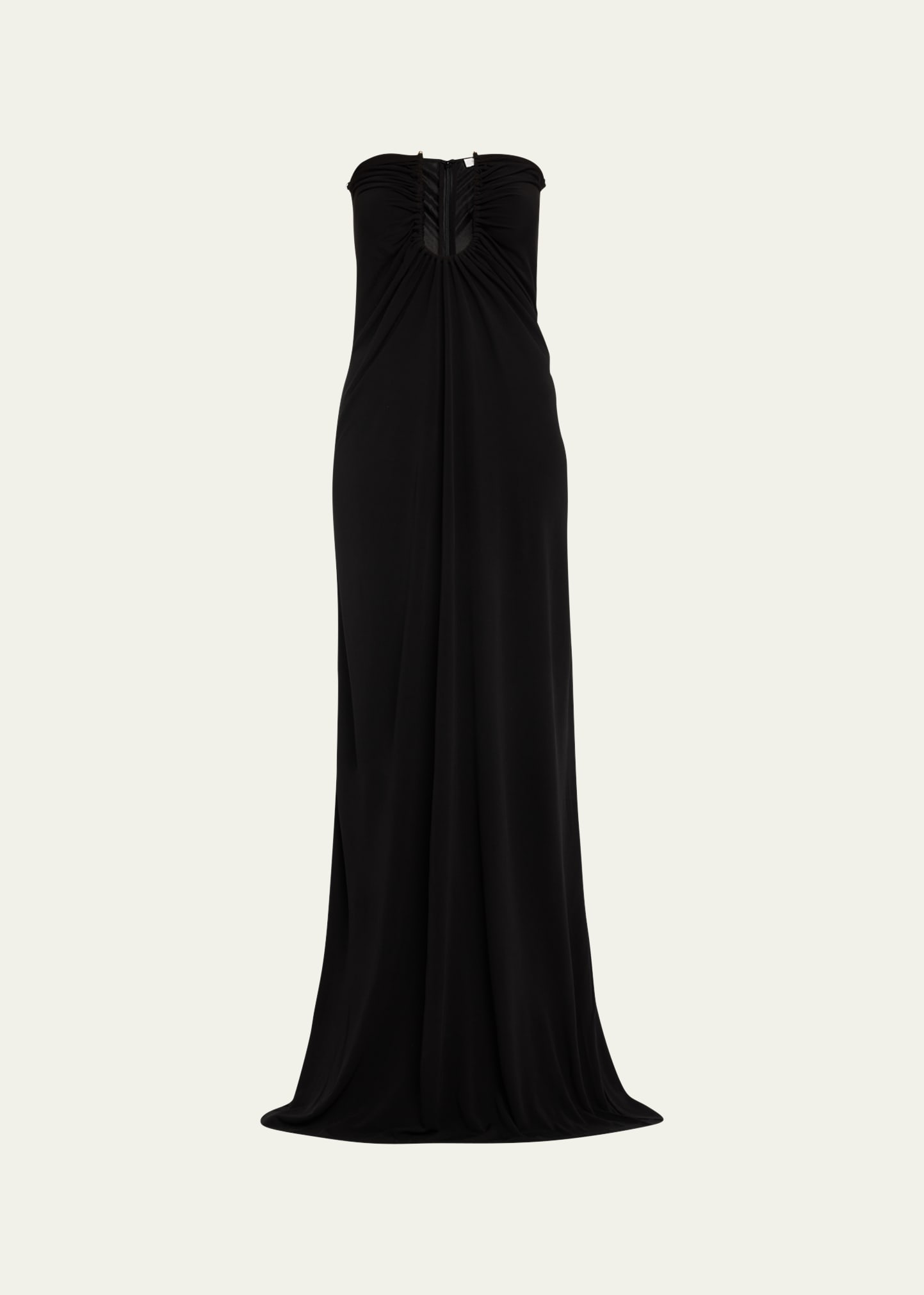 Shop Christopher Esber Arced Palm Strapless Ruched U-ring Column Maxi Dress In Black