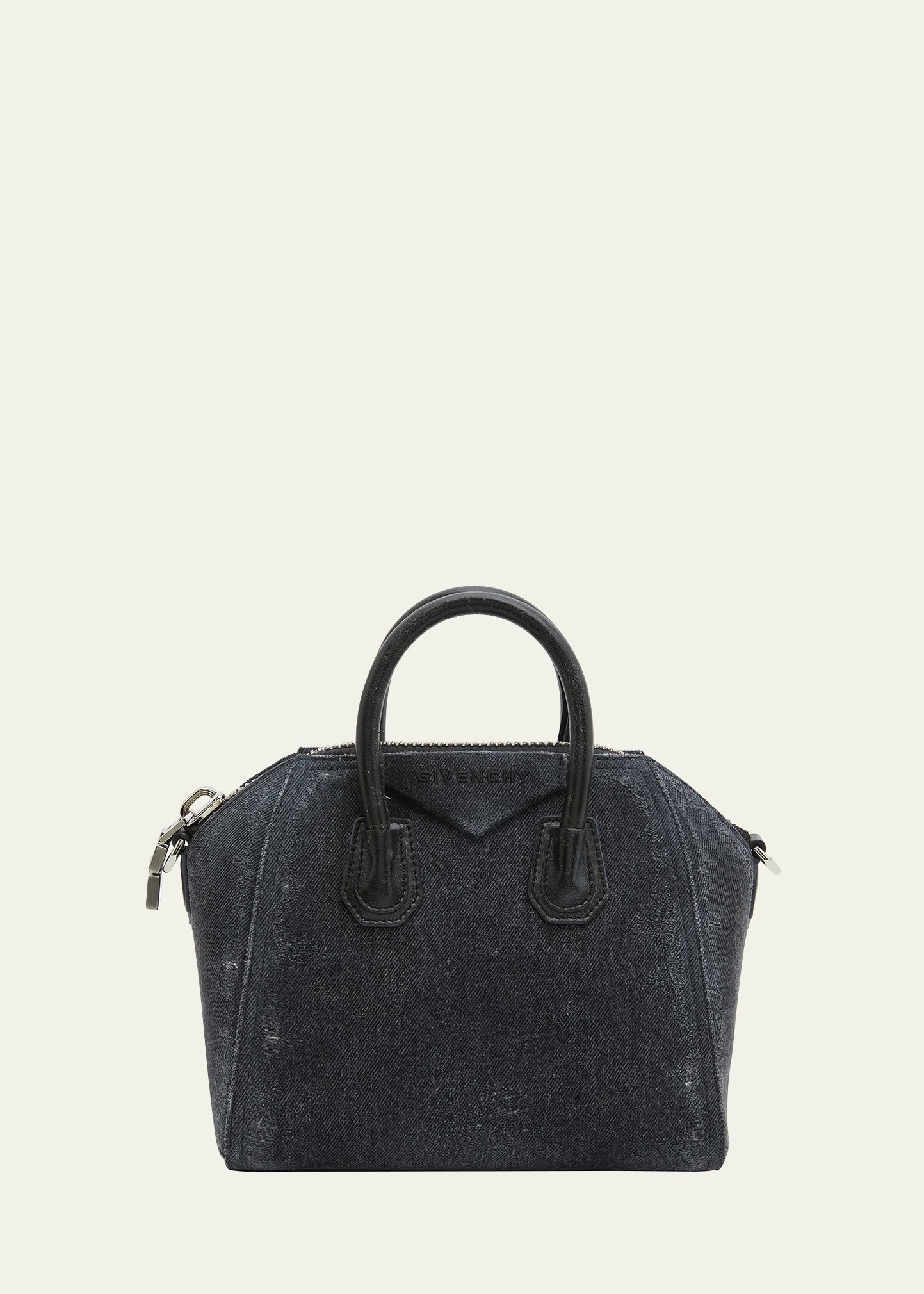 Shop Givenchy Antigona Mini Top Handle Bag In Washed Denim In Black