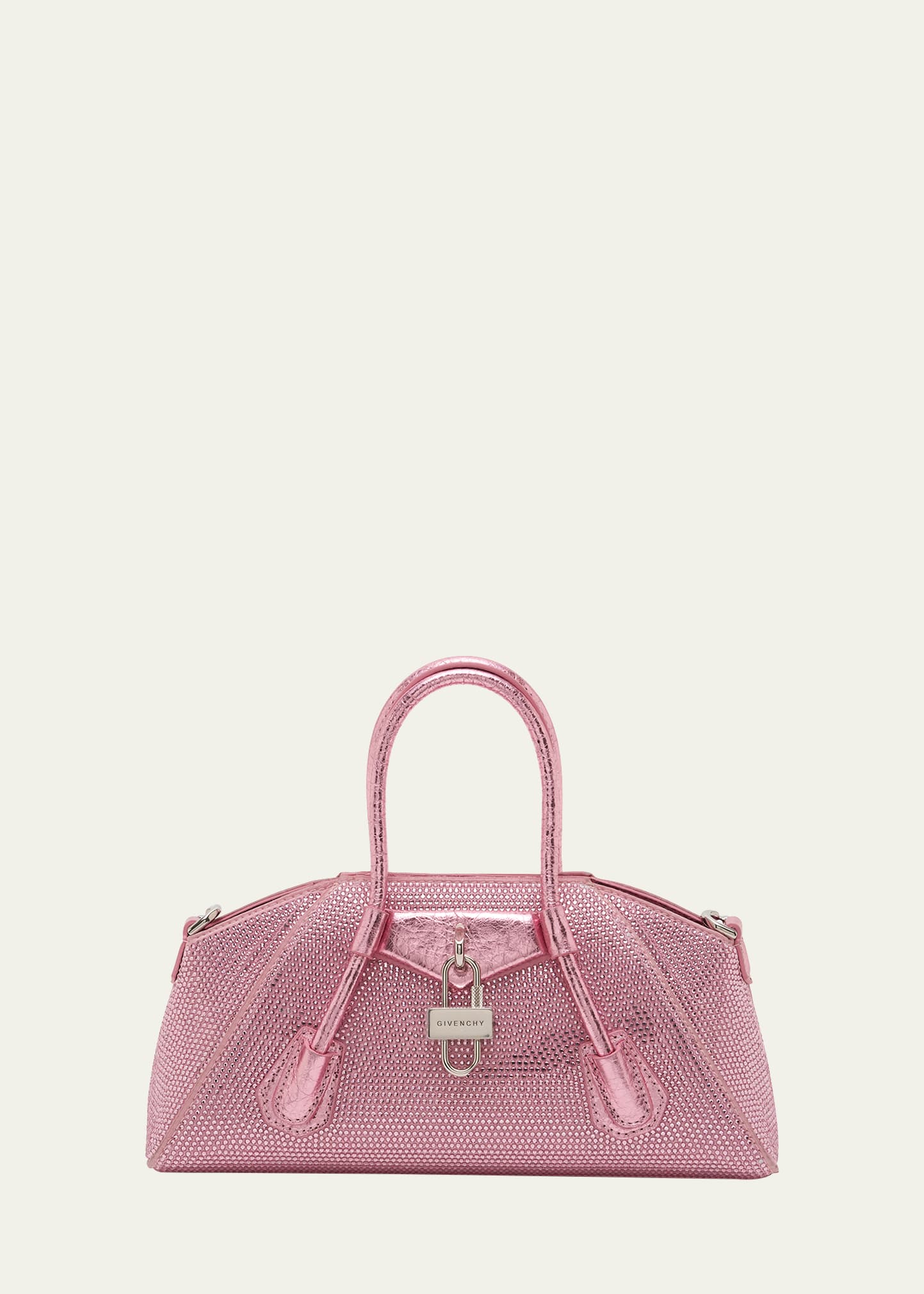 Givenchy Mini Antigona Top-handle Bag In Strass Satin In Neon Pink