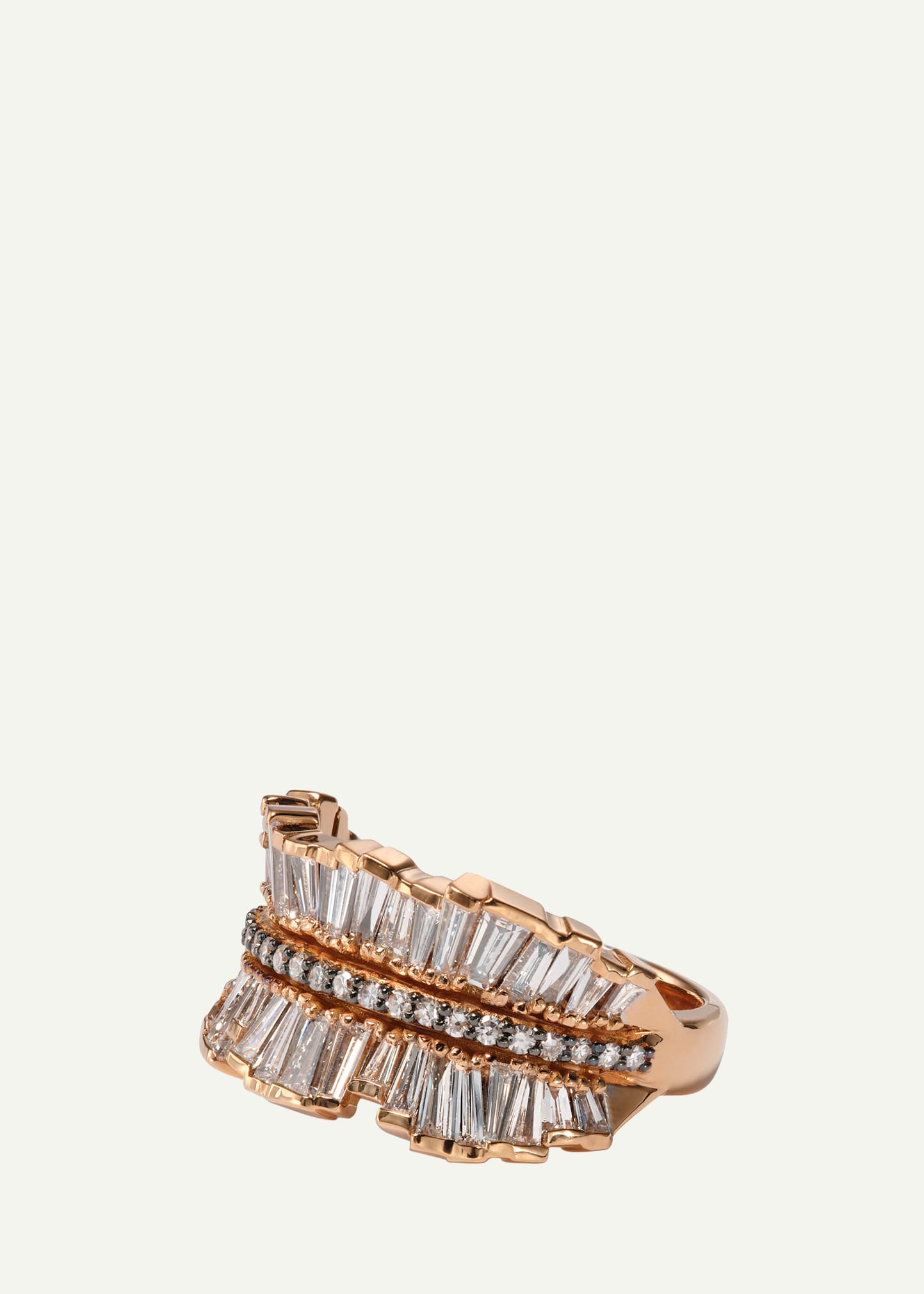 20K Rose Gold Double Ruched Ribbon Ring with White Diamonds