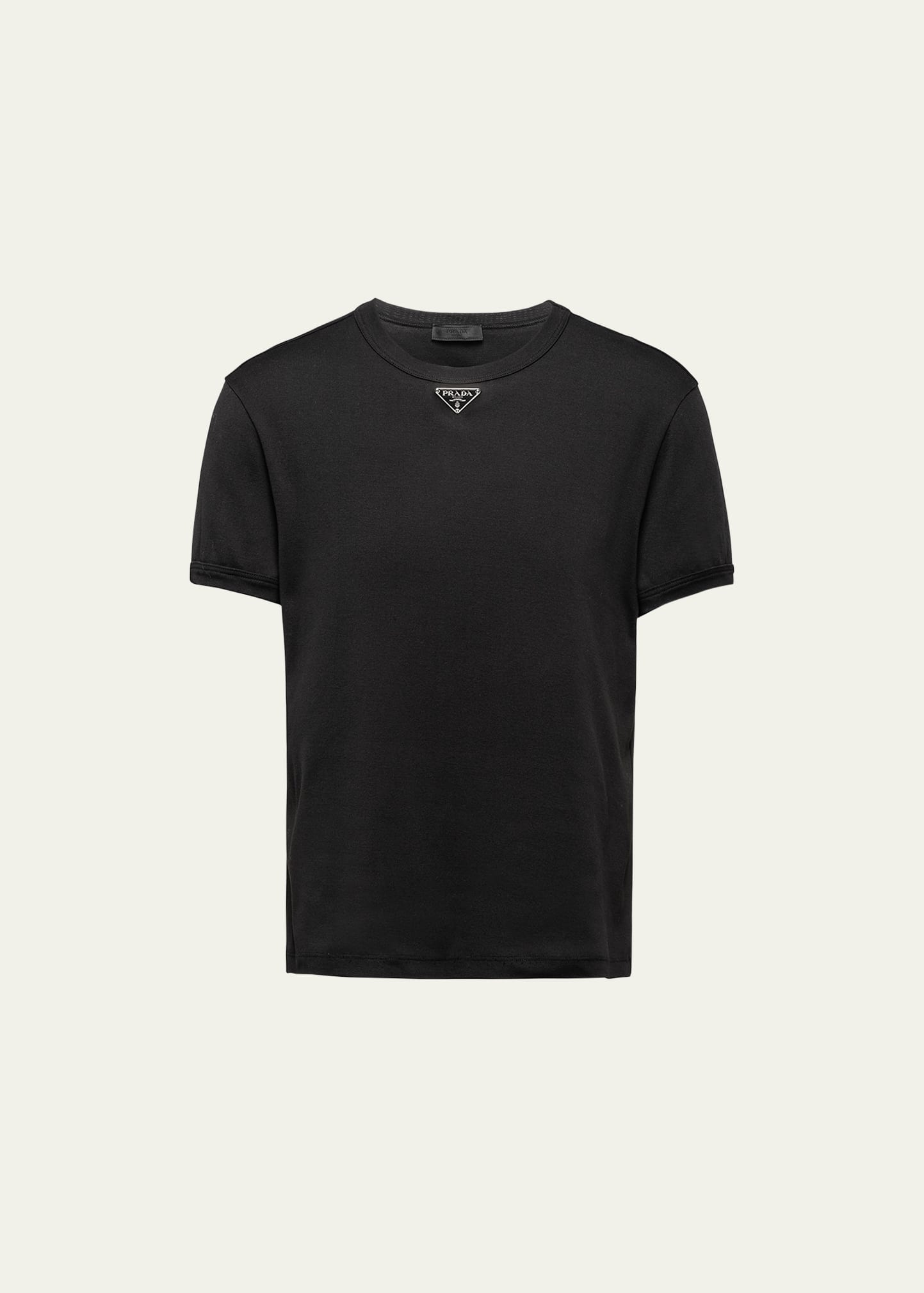 Prada Men's T-shirt With Enameled Triangle Logo In Nero