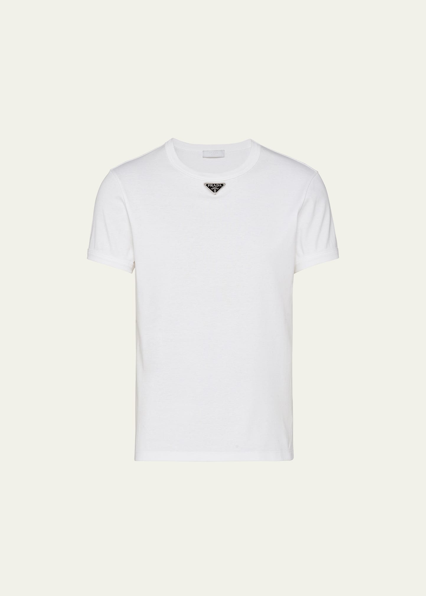 Prada Men's T-shirt With Enameled Triangle Logo In Bianco