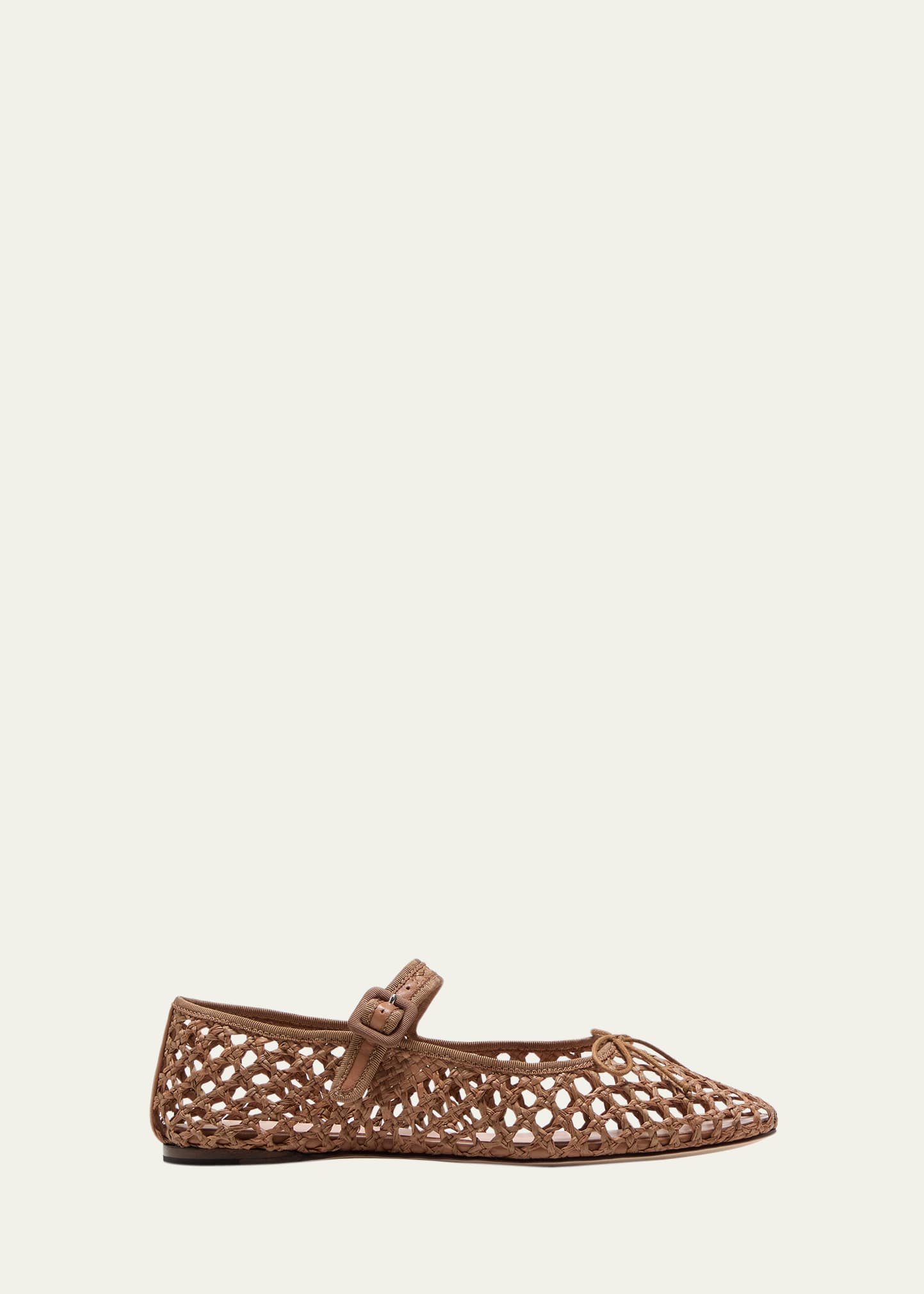 Loeffler Randall Leonie Grosgrain-trimmed Raffia Mary Jane Ballet Flats In Cacao