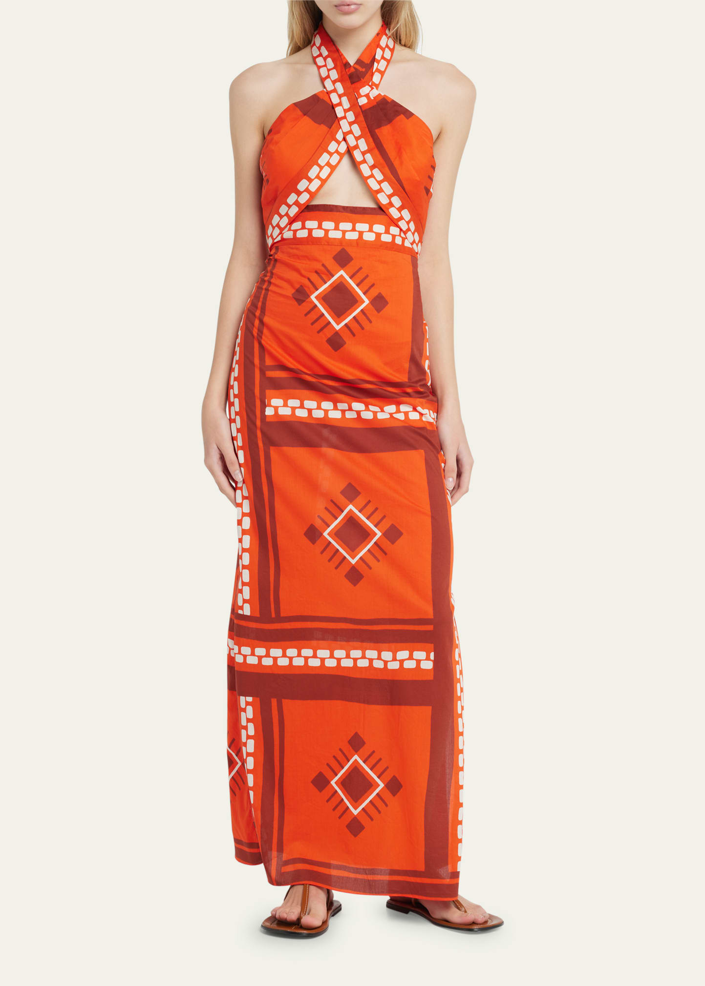 Johanna Ortiz Printed Cotton Maxi Dress In Andean Ecru Wine
