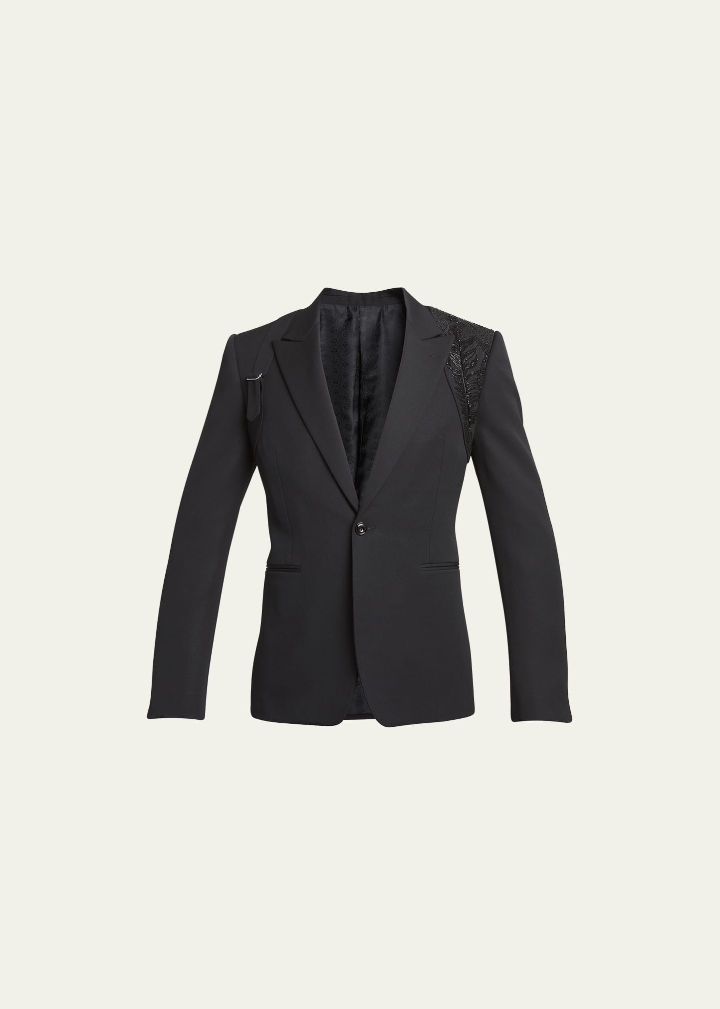 Alexander Mcqueen Men's Grain De Poudre Crystal Harness Tuxedo Jacket In Black