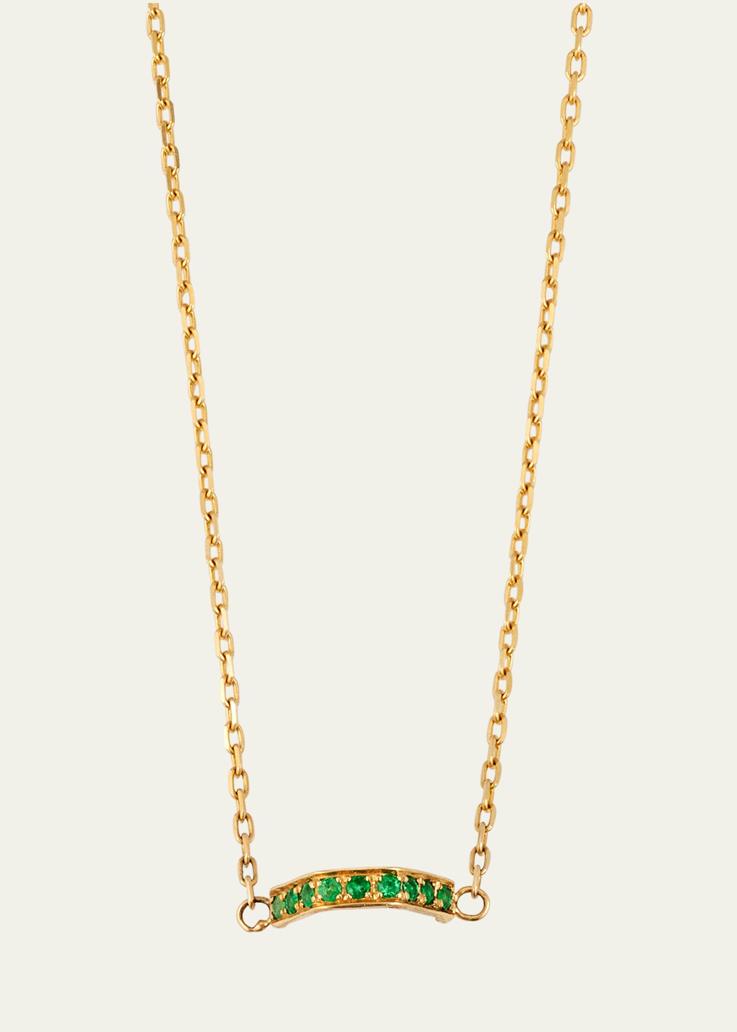 14K Crystal Quartz and Emerald Bar Necklace