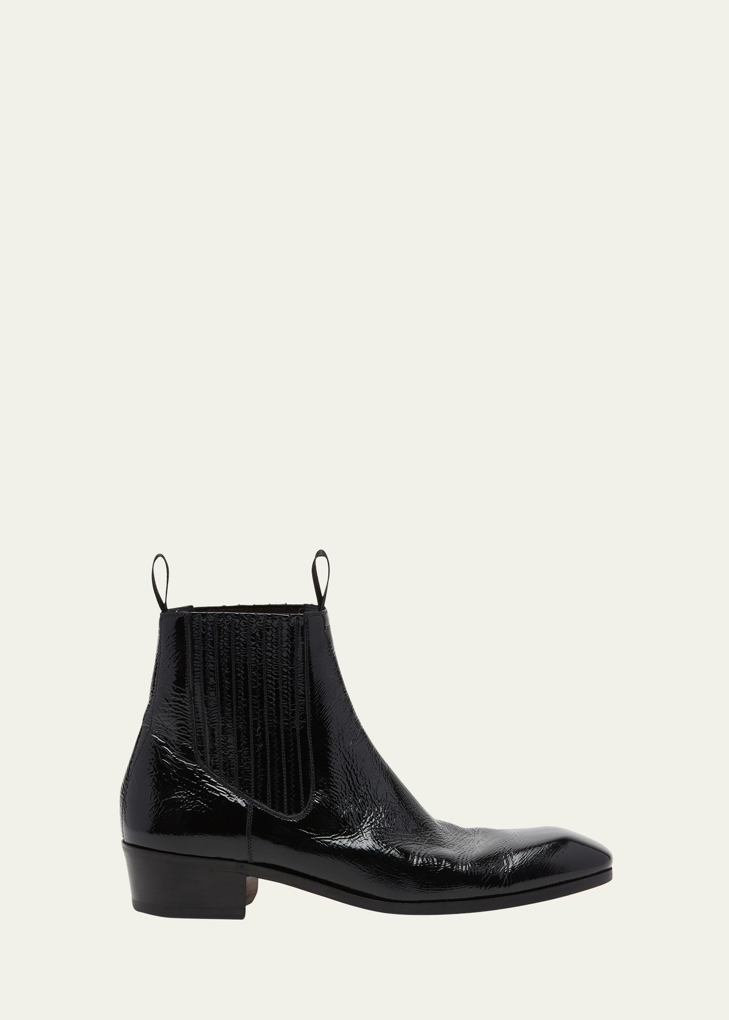 Men\'s Bailey Glossy Leather Chelsea Boots TOM FORD Bailey Black Crackled Leather Chelsea Boots Size US  main image 4
