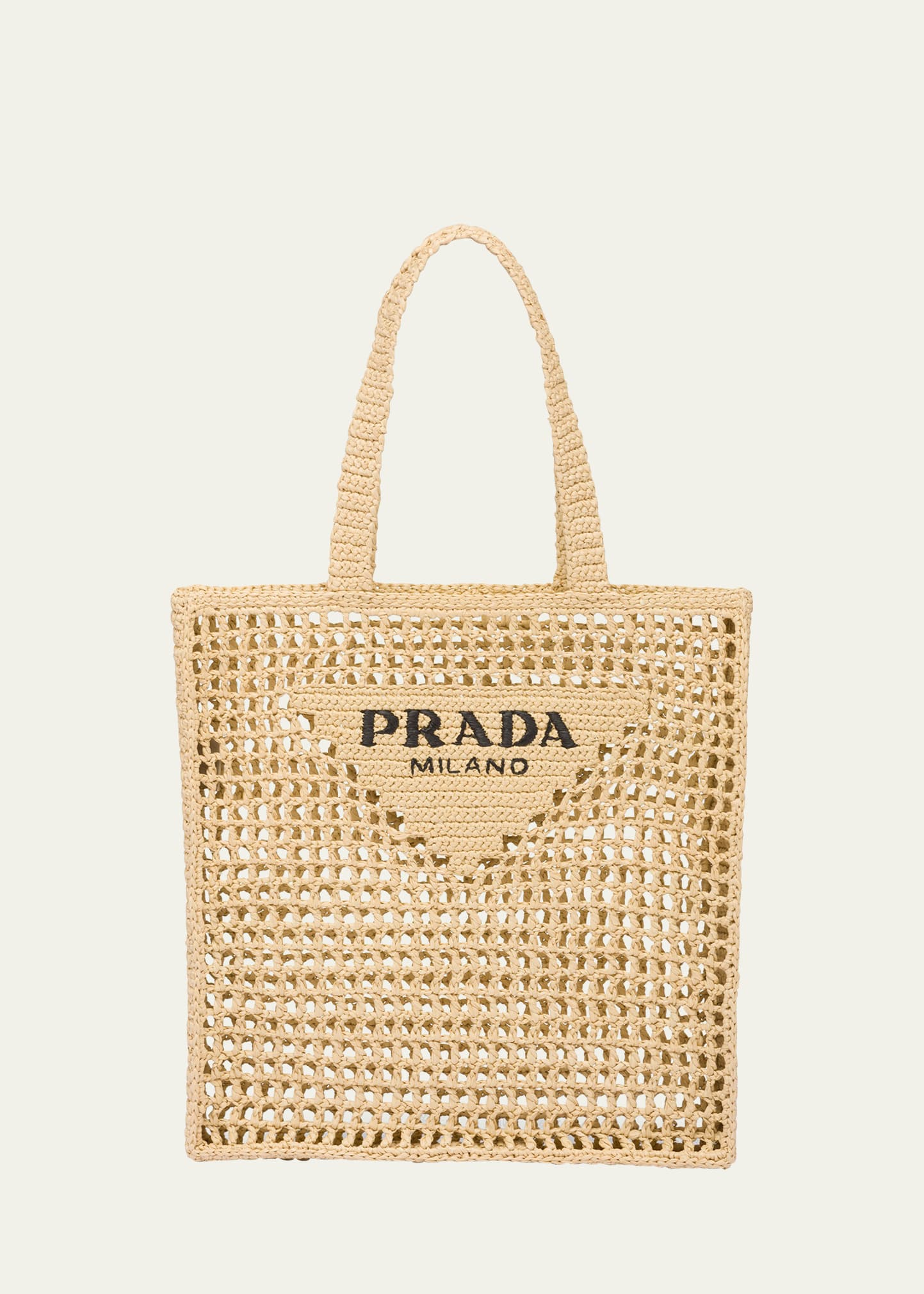 Prada Men's Triangle Logo Raffia Tote Bag In F0018 Naturale
