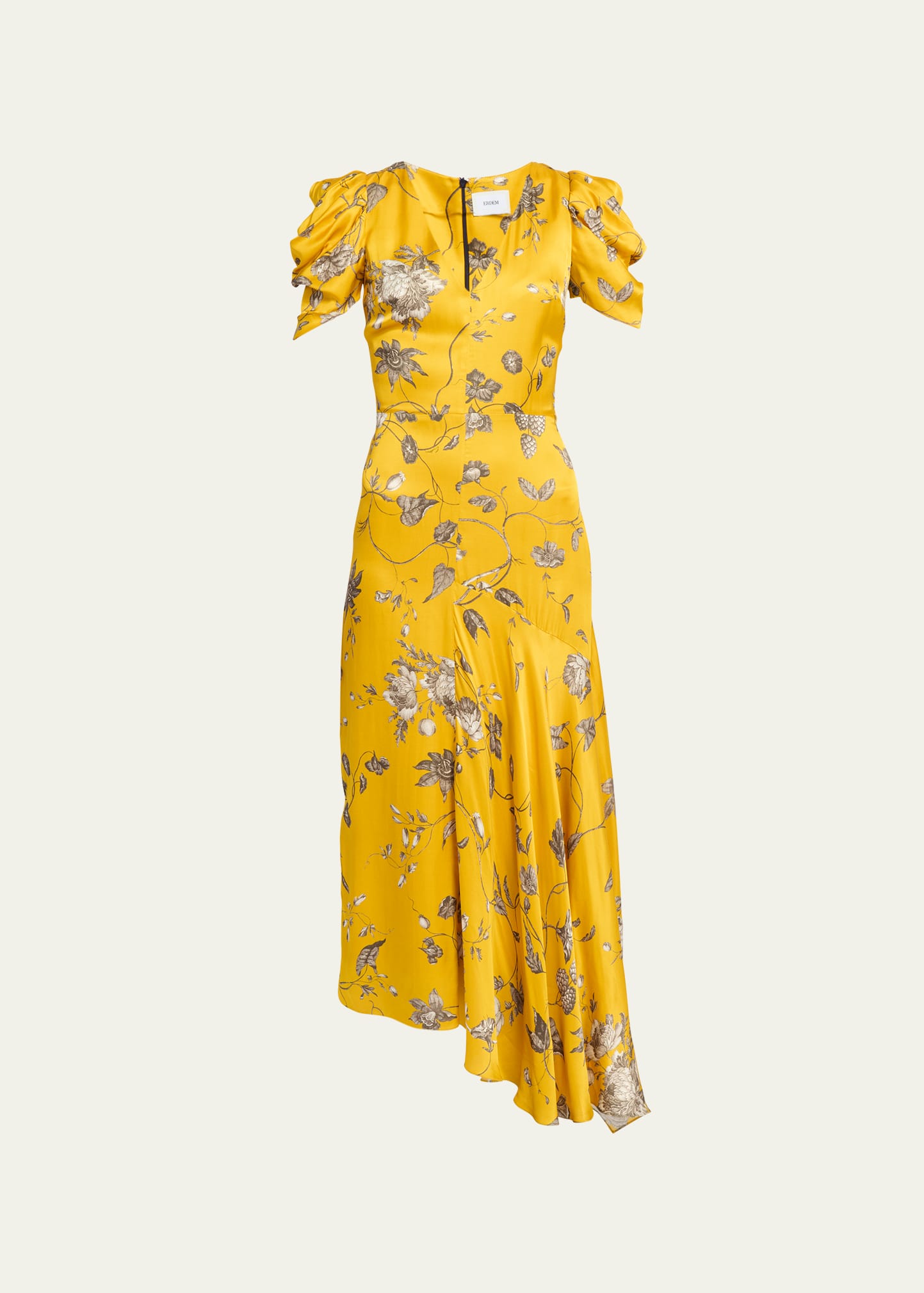 Floral Print Aysmmetrical Midi Dress with Puff Sleeves