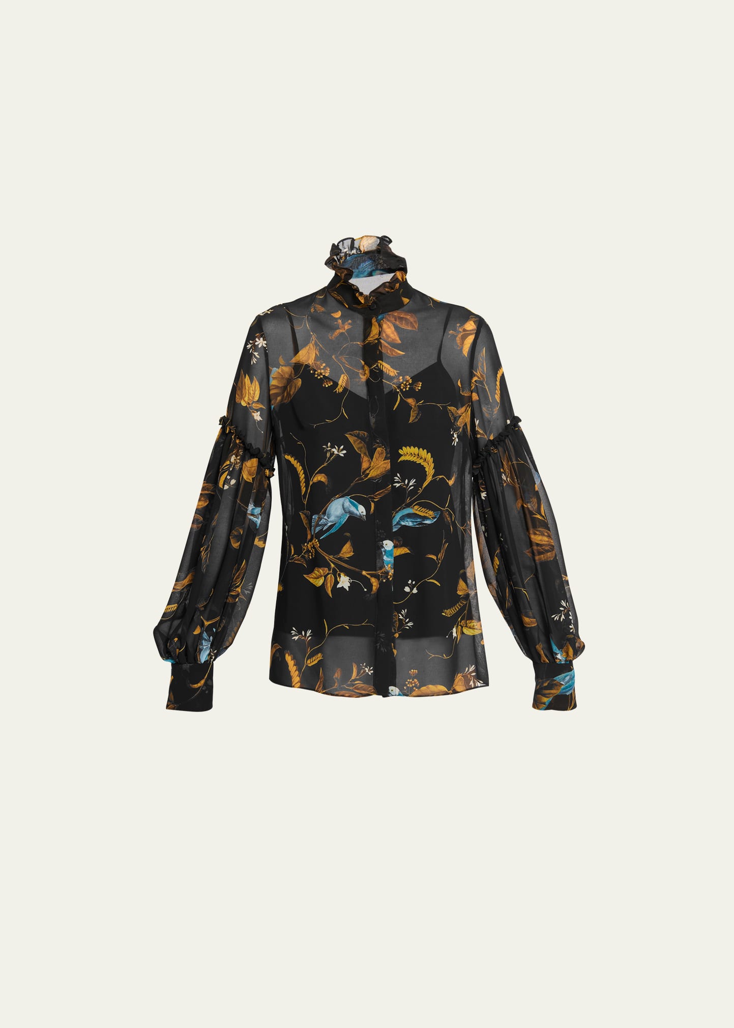 ERDEM FLORAL PRINT BUTTON-FRONT BLOUSE WITH RUFFLE DETAIL